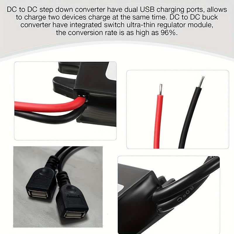 Dual USB 12V 24V to 5V DC Converter Adapter 3A 15W Hard Wiring