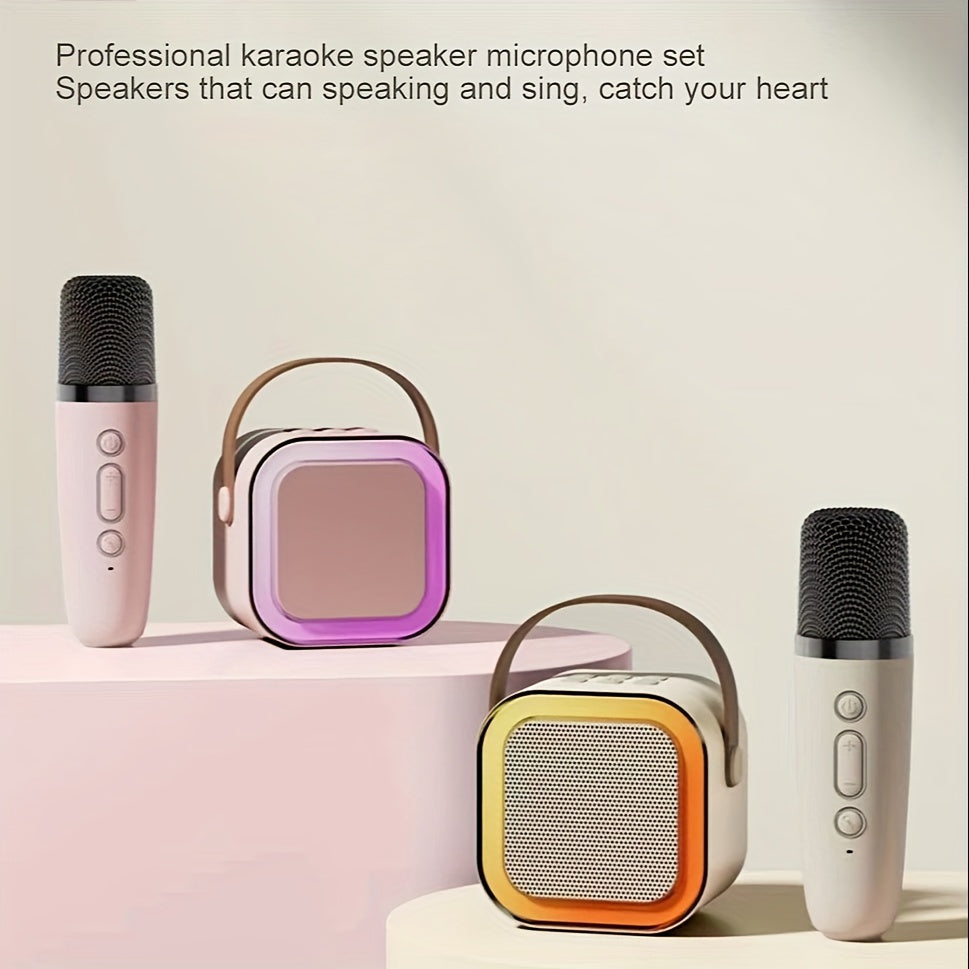 Portable Karaoke Machine with Wireless Microphone LED Lights Voice Change Support TF Card for Family Parties and Adults