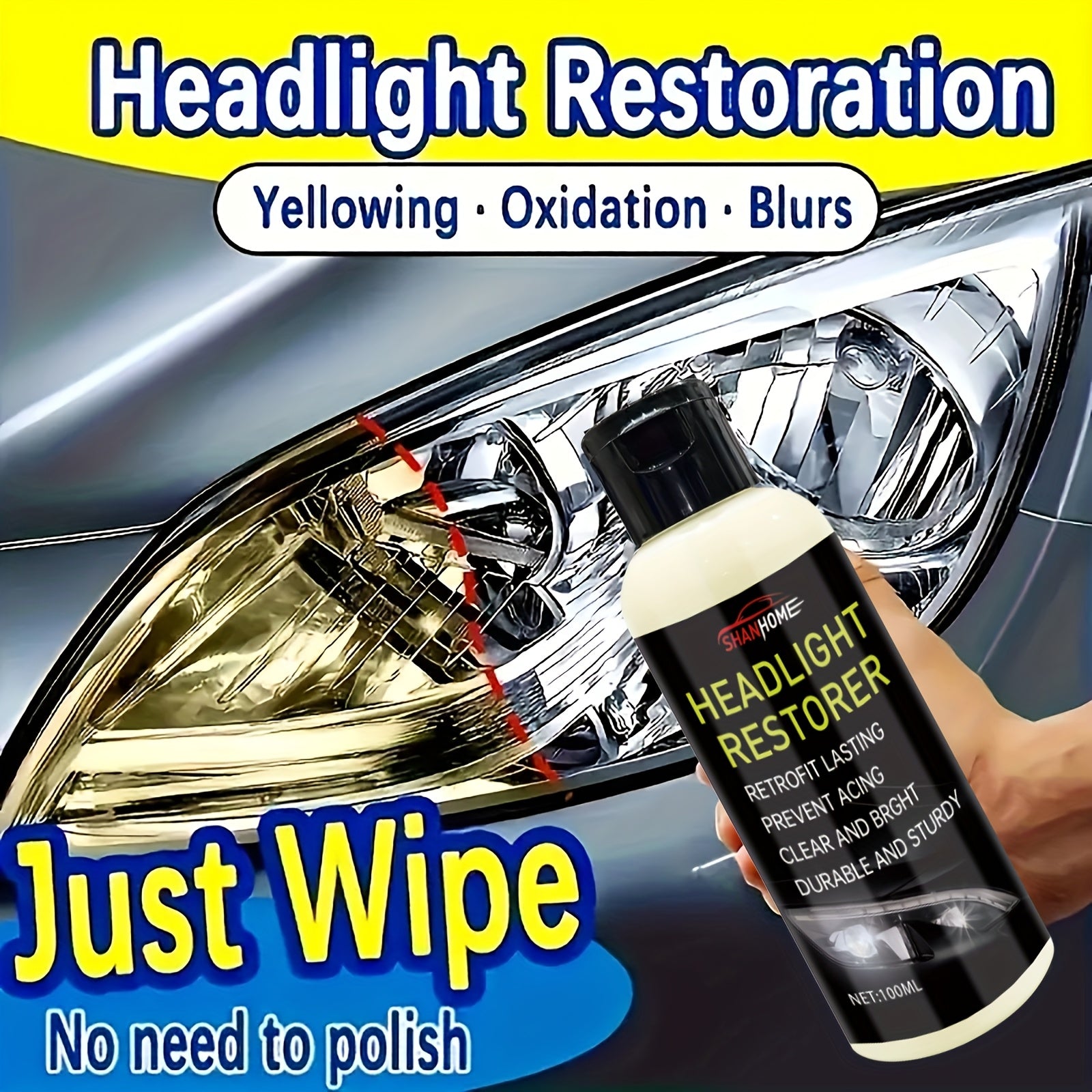 Pulidor de restauración de faros de plástico universal con acabado brillante y claro
