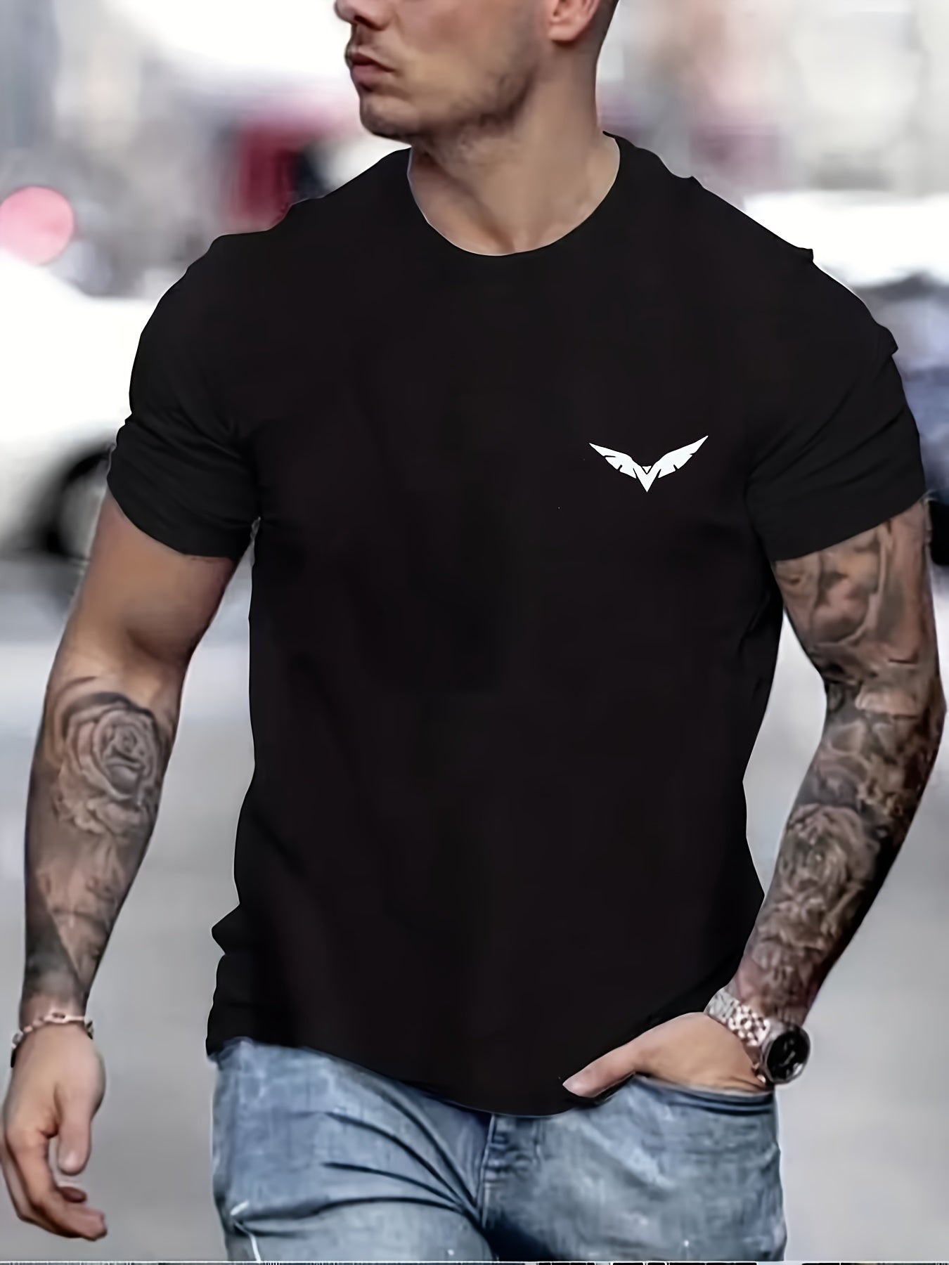 Camiseta de manga corta casual para hombre, de poliéster, tejido sólido, para todas las estaciones