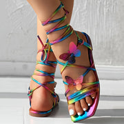 Women's 3D Butterfly Decor Flat Sandals Crisscross Straps Beach Shoes