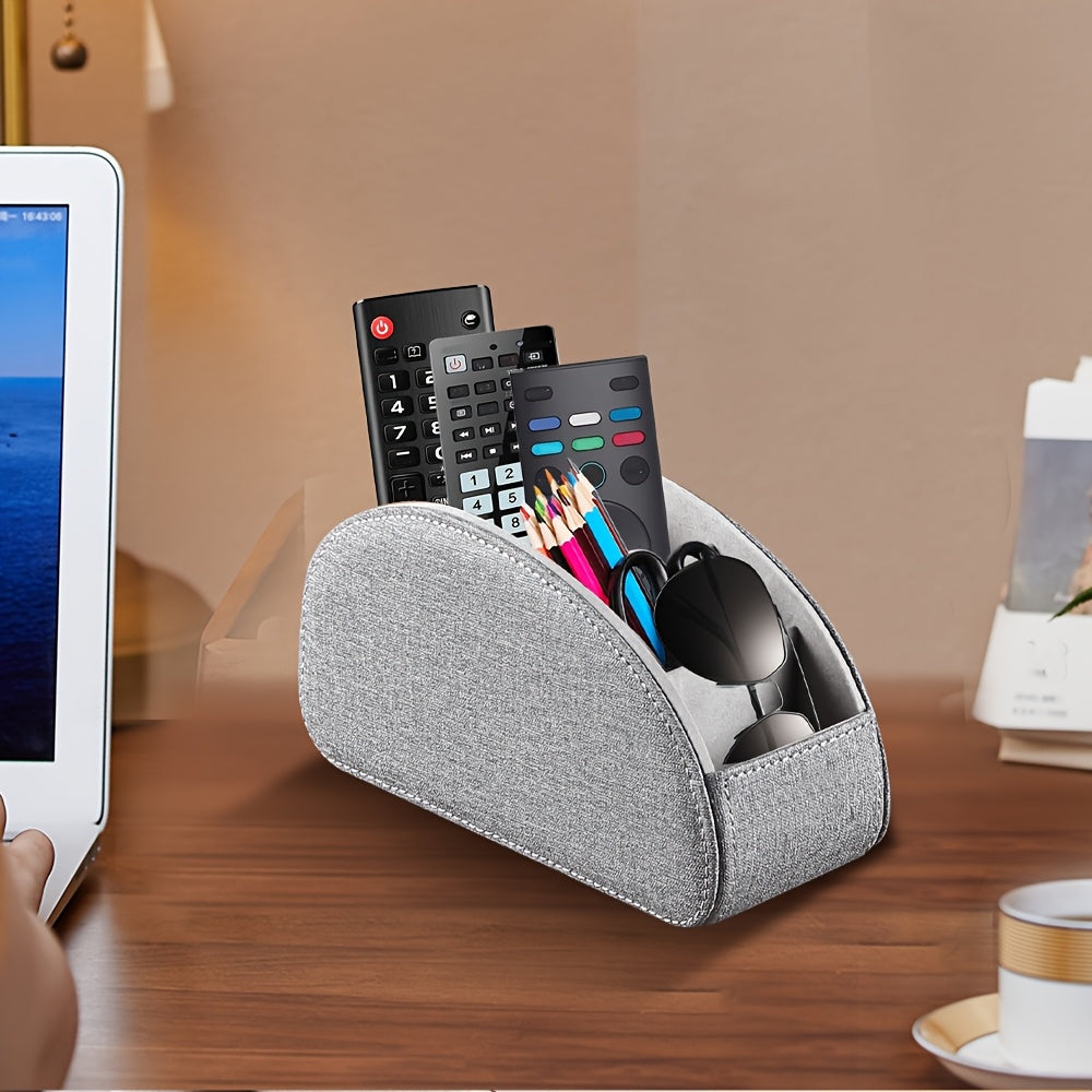 Organizador de control remoto con caja de almacenamiento de 5 compartimentos de cuero PU para hogar, cocina, baño y dormitorio