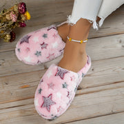 Women's Winter Plush Fleece House Slippers Non-Slip EVA Sole Pink Black