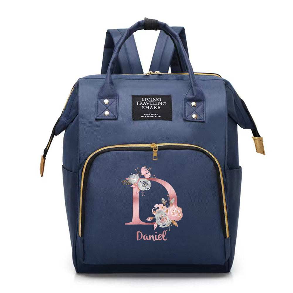 Customizable Mommy Backpack with A-Z Initial Spacious Diaper Bag Oxford Fabric