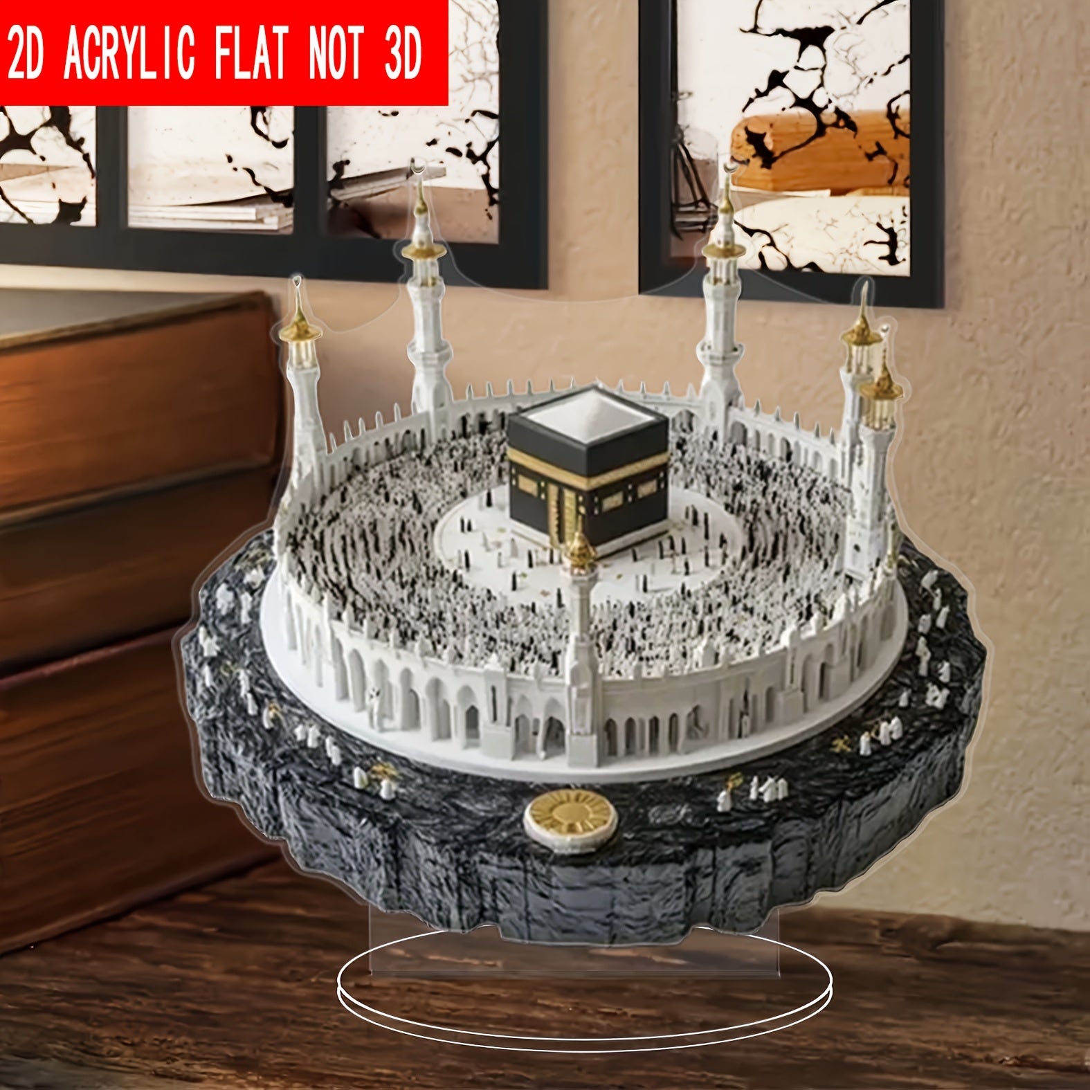 Art Deco Acrylic Crystal Kabah Model with Golden Dome Mecca Replica for Office Home Display