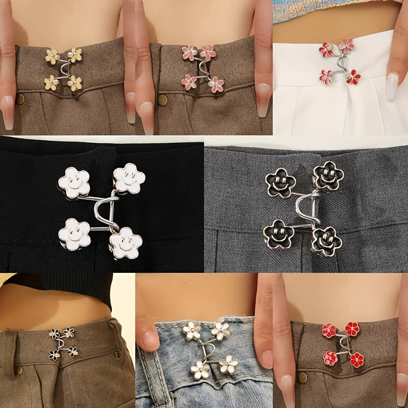 Juego de 8 pasadores de botón en forma de flor de metal para accesorios de cinturilla de pantalones