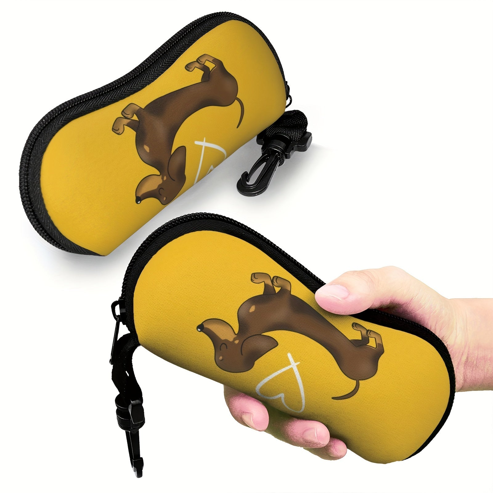 Neoprene Glasses Case with Dachshund Print Portable Eyewear Holder for Travel and Sports