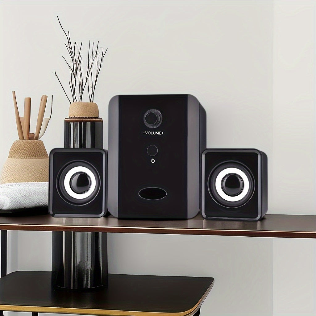 USB Desktop Speakers with Adjustable Volume and Bass Stereo Soundbar and Subwoofer for PC Laptop Tablet Black or White