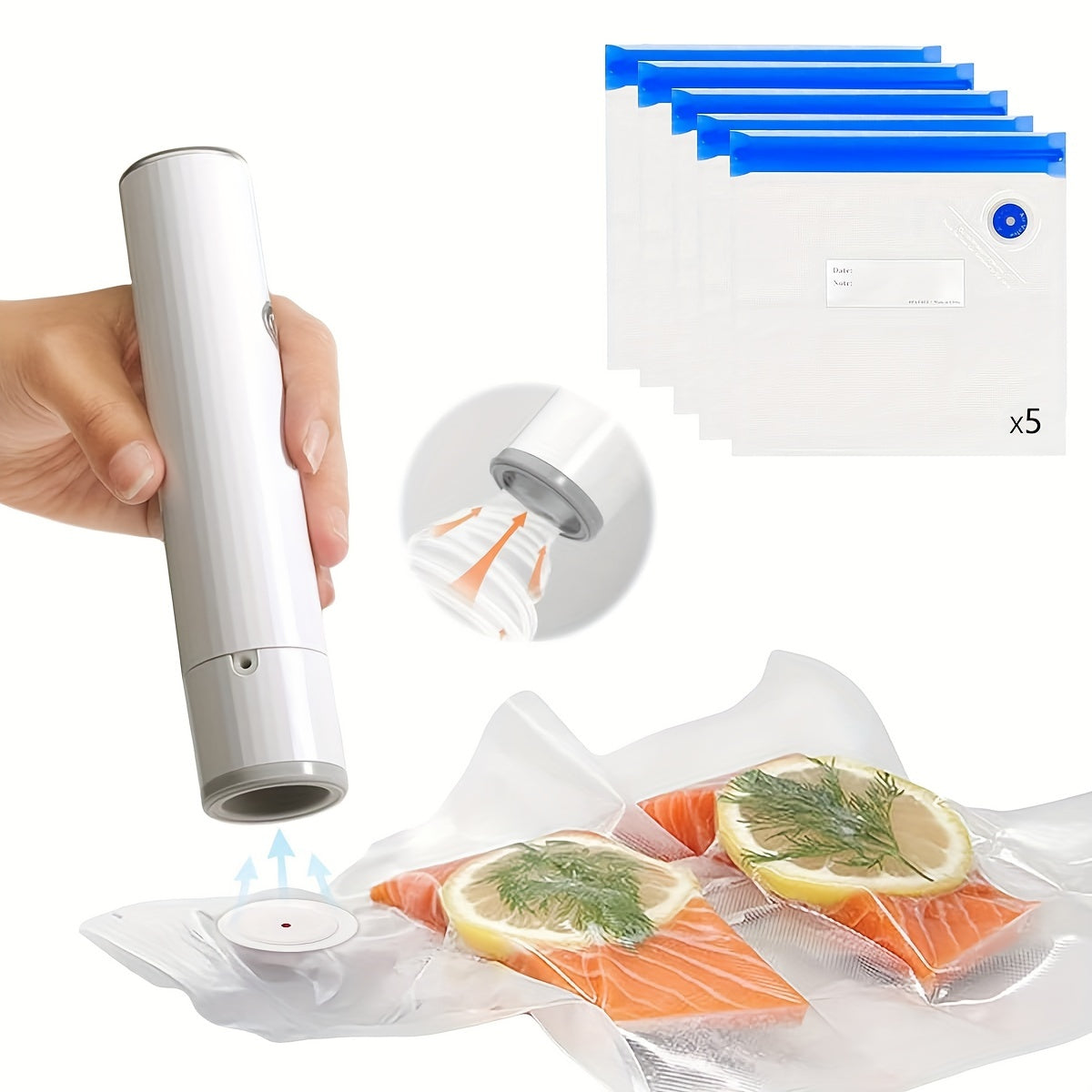 Handheld Food Storage Vacuum Sealer Rechargeable Multifunctional