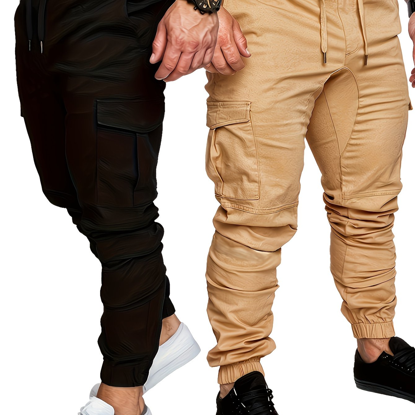 Men's Cargo Pants Set Cotton Solid Color Drawstring Waist Regular Fit All-Season