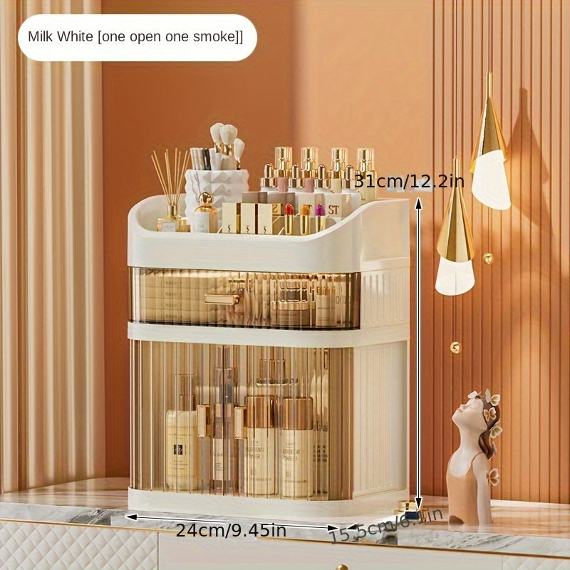 Transparent Plastic Cosmetic Organizer with Multi-Layer Sliding Drawers for Makeup and Skincare