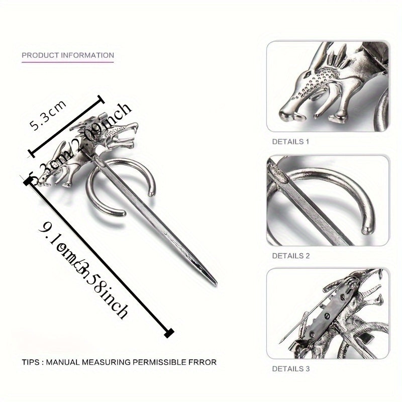 Uniseks Zink Alloy Lapel Badge bilan Boʻri va Ajdarha Vintage Dizaynlari