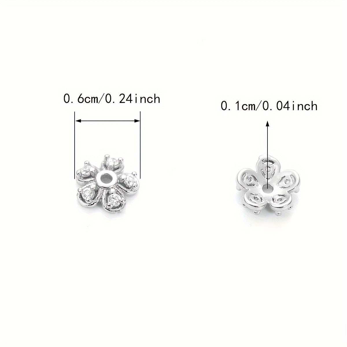 Brass Flower Bead Caps Set of 20 with Synthetic Cubic Zircons 6mm 8mm 10mm
