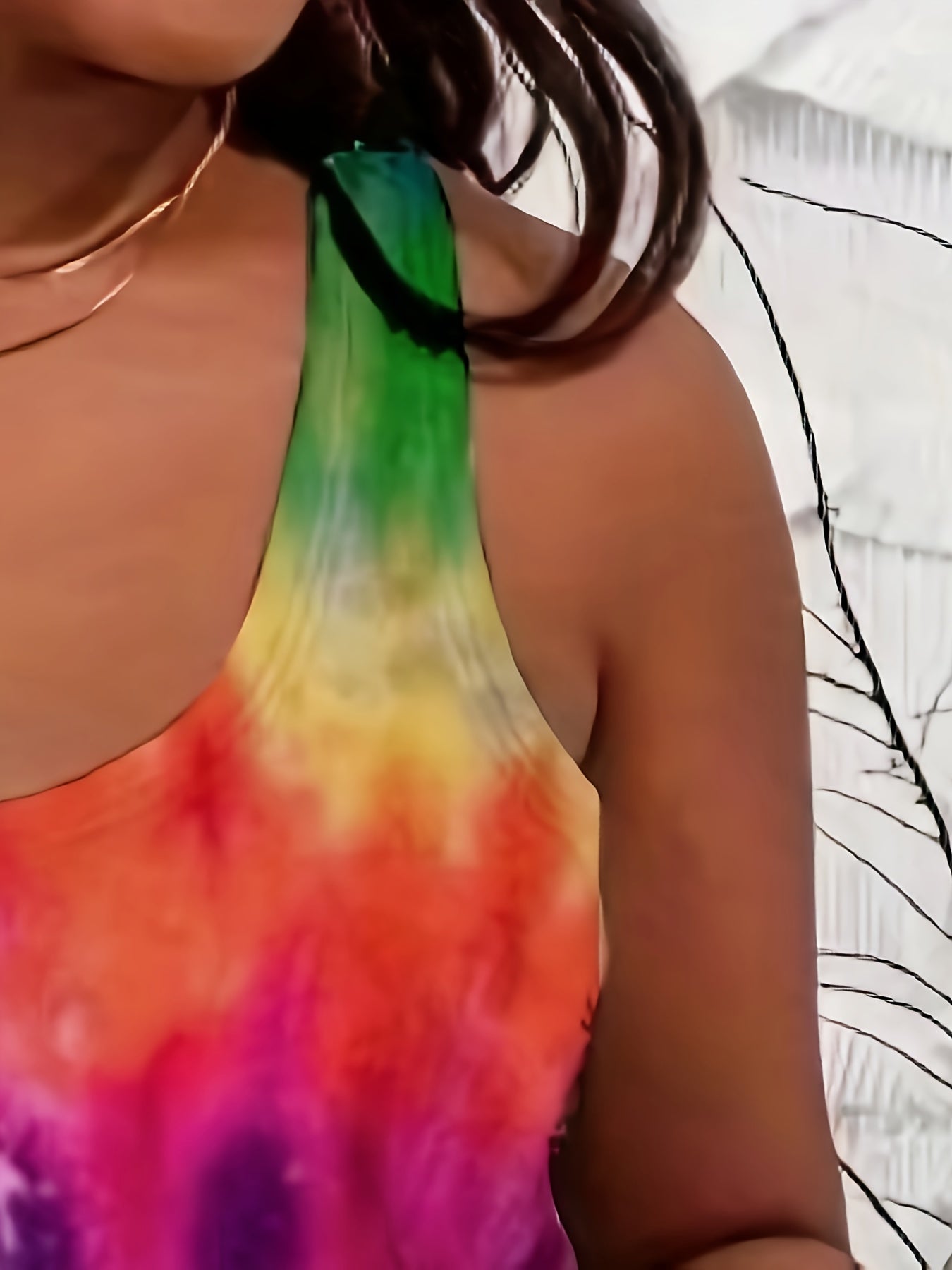 Plus Size Women's Sleep Dress Rainbow Tie-Dye Sleeveless Nightgown Polyester Loungewear