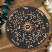 Art Deco Wooden Divination Meditation Coaster with Zodiac Sun Pendulum Board and Crystal Stand