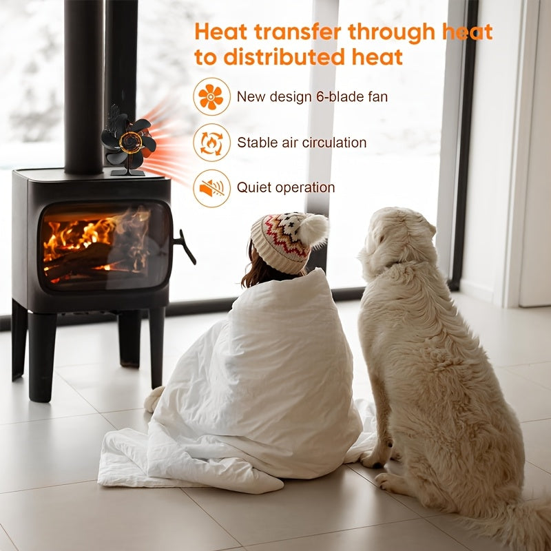 6-Blade Thermal Venturi Stove Fan for Wood and Gas Heating Durable Aluminum