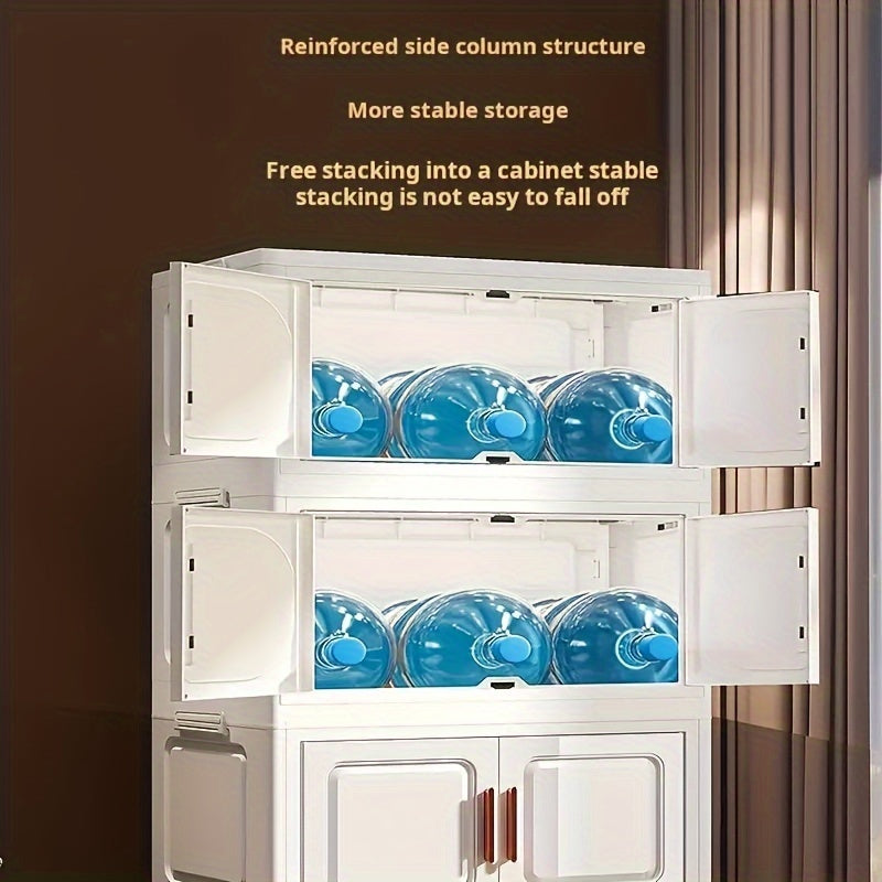 Foldable Storage Cabinet on Wheels Weatherproof Dustproof Bug-proof with Magnetic Doors for Home Use