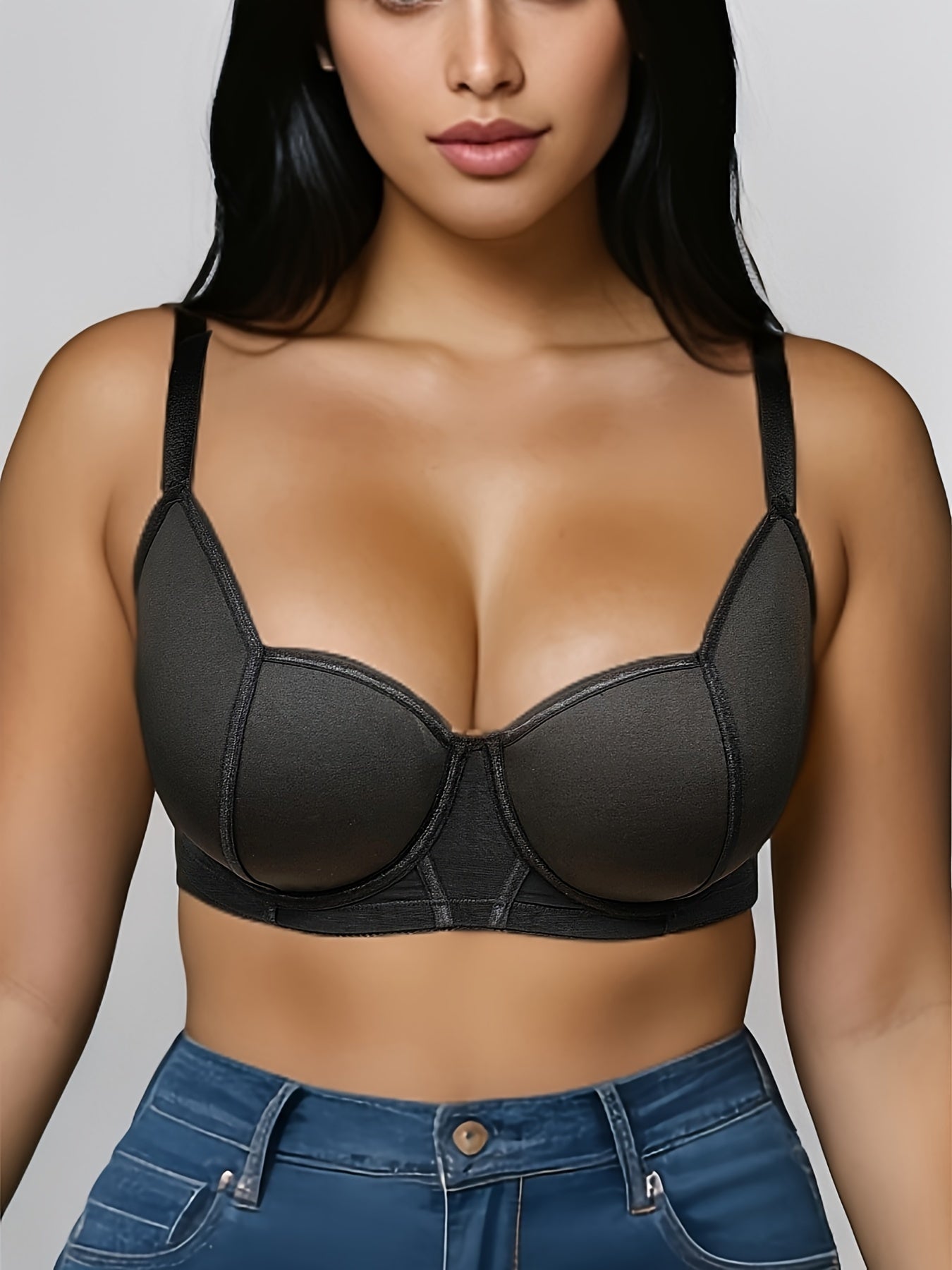 Women's Plus Size Underwire Bra Solid Color Knit Fabric Medium Stretch Support Push-Up