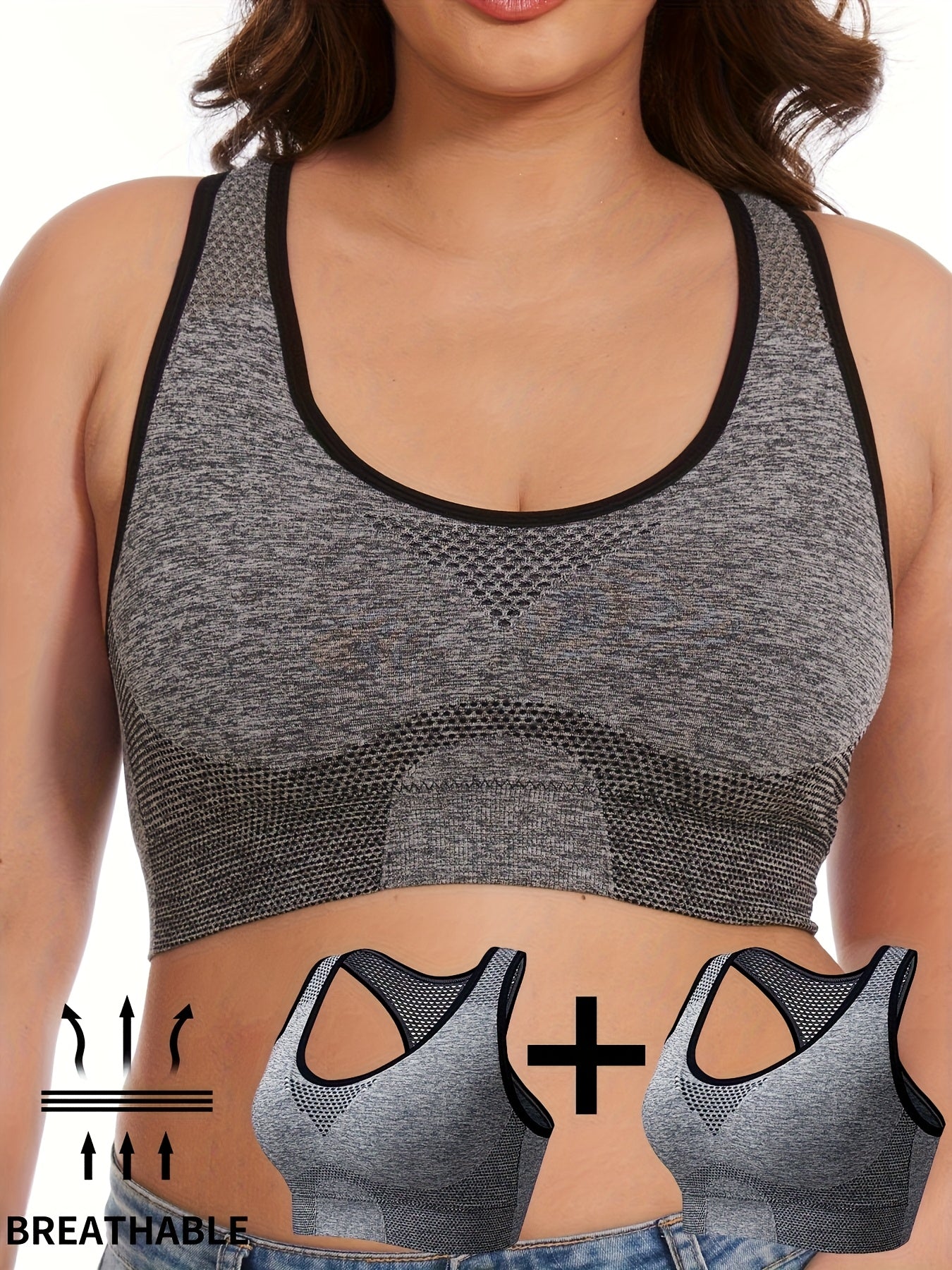 Plus Size Mesh Sports Bra Set Breathable Light Support Removable Pads
