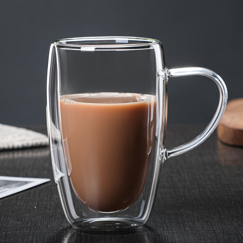 Double-Walled Insulated Glass Coffee Mug with Lid Clear Tea Cup for Hot Drinks