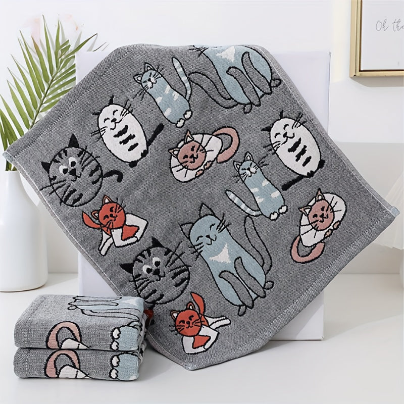 Cotton Towel with Cat Pattern 34x40 cm for Bathroom and Kitchen