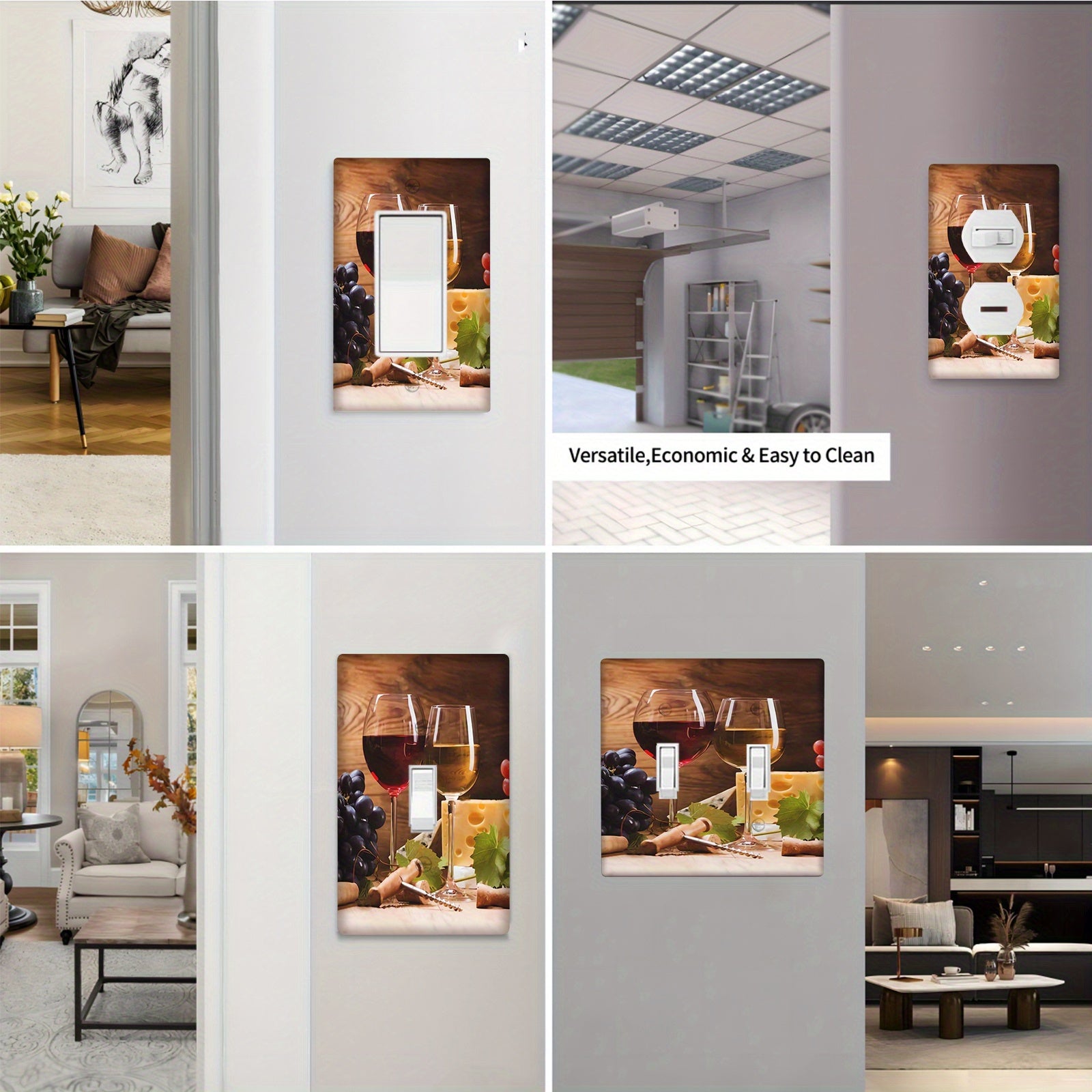 Cubierta decorativa de interruptor de tornillo con tema de vino y queso para baño y dormitorio