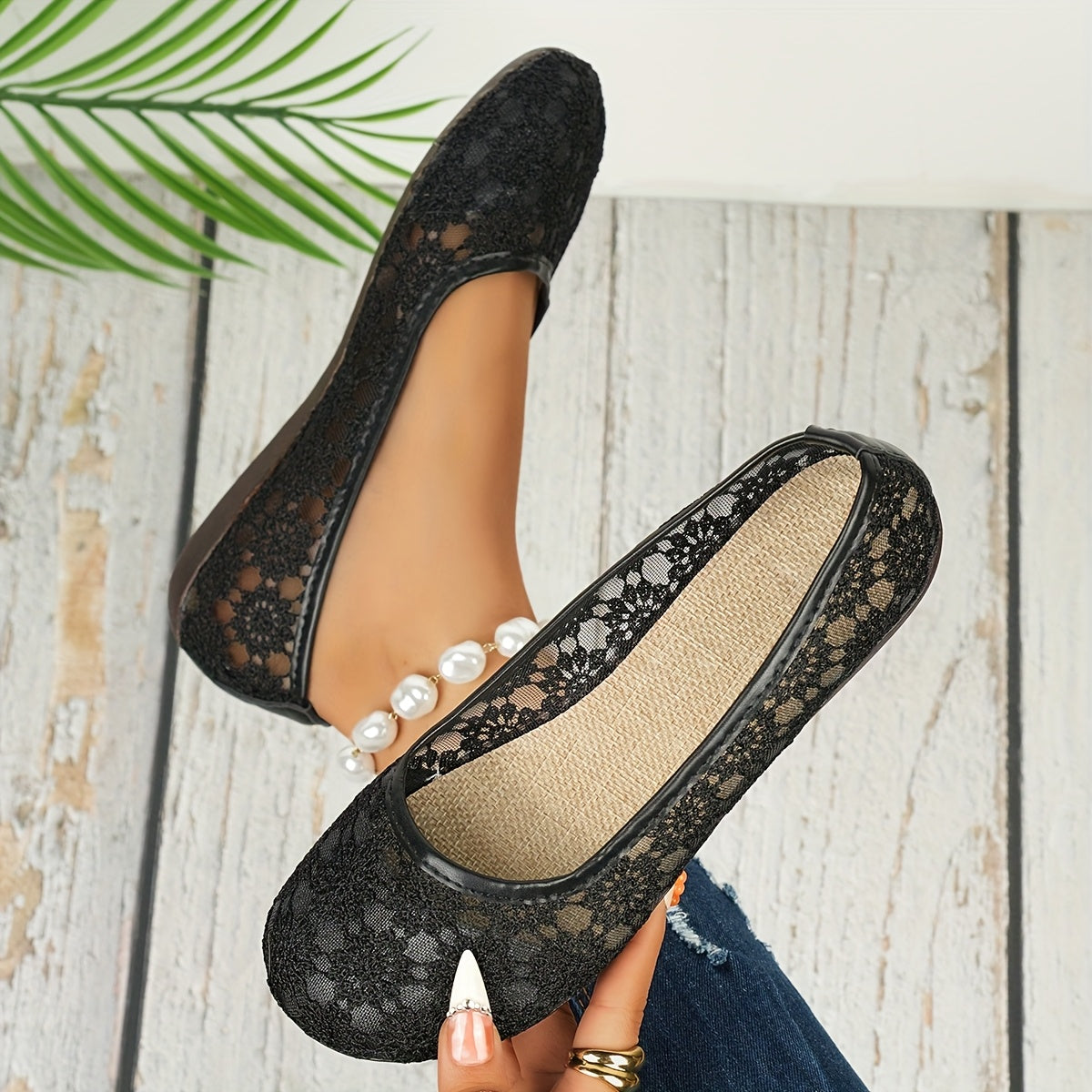 Ayollar uchun balet tufli bilan gulli korsaj nafas oladigan slip-on kundalik poyafzal