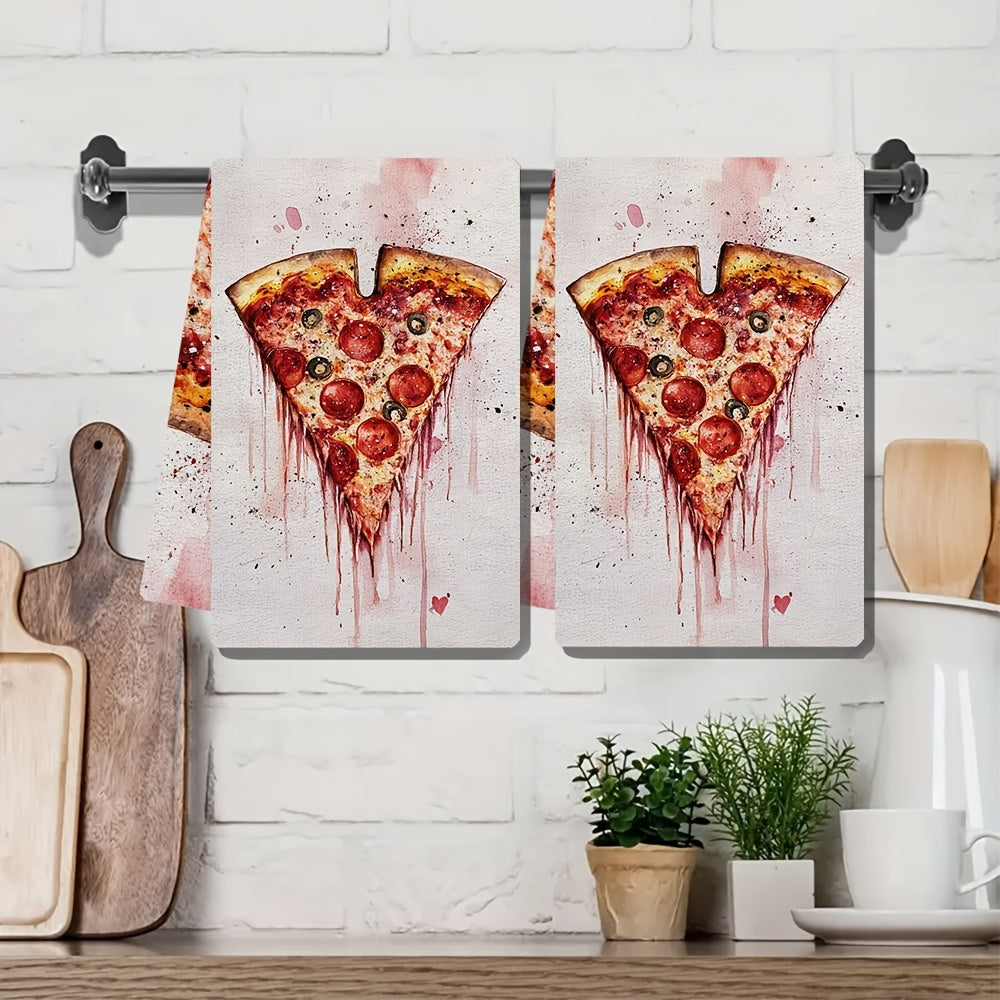 Set of 2 Ultra Soft Kitchen Towels Valentine’s Day Pizza Love 40x60cm