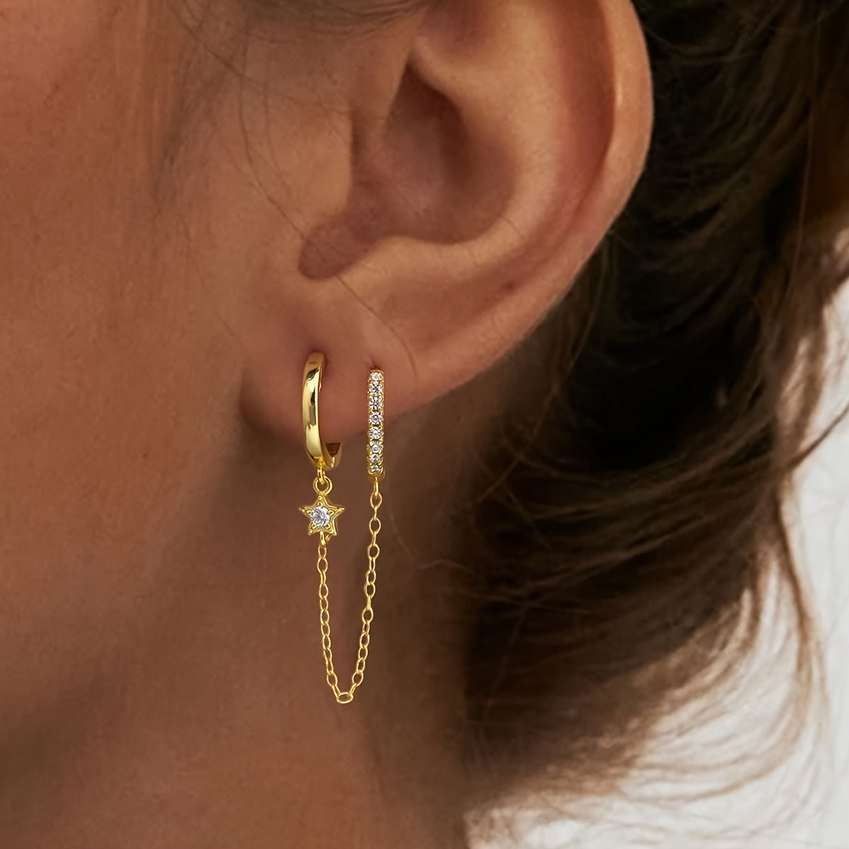 Sterling Silver Star Drop Earrings with Synthetic Zirconia for Women