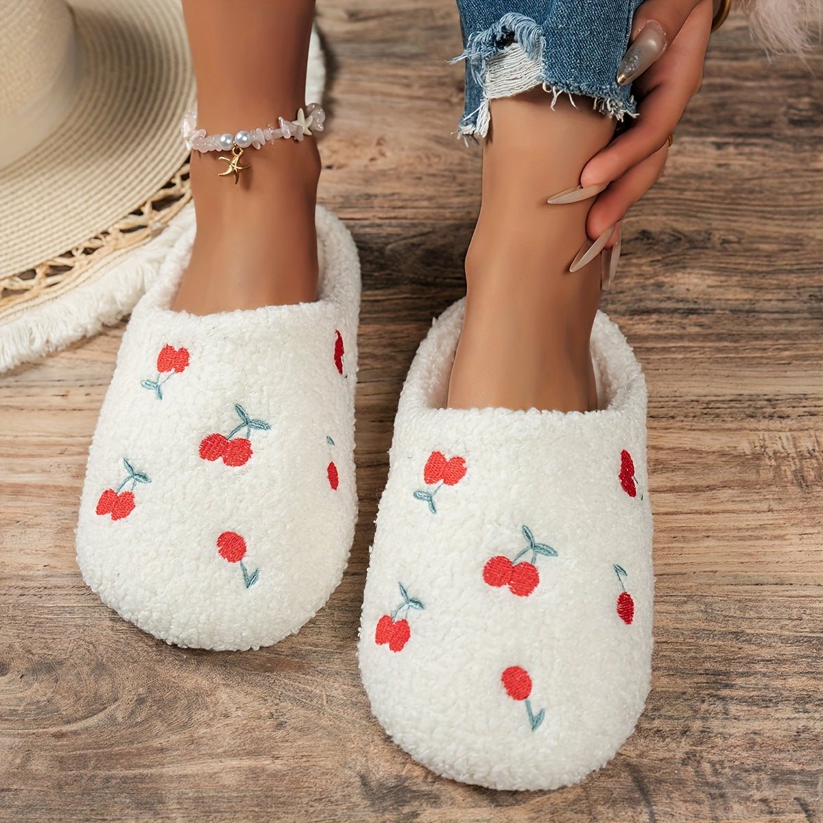 Women's Slip-On Slippers With Embroidery Soft Fabric Non-Slip Sole
