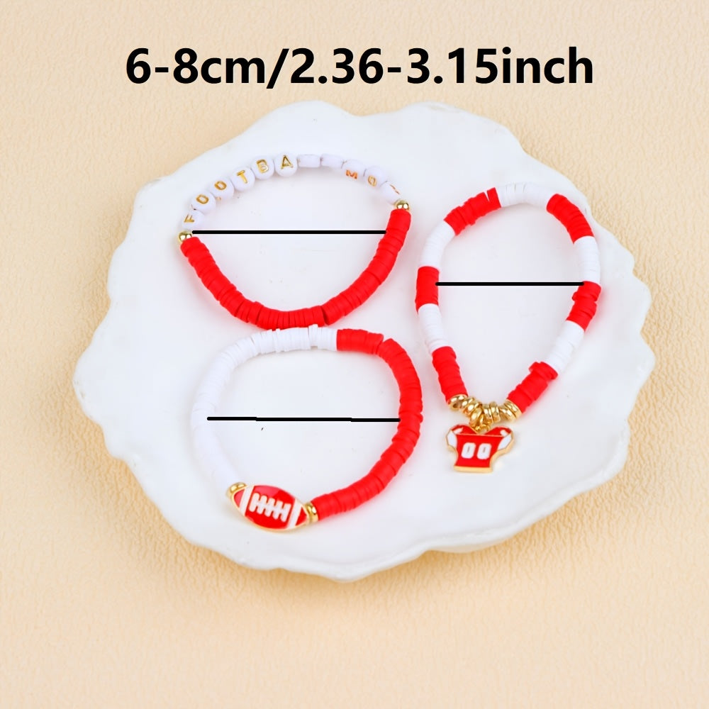 15 ta modali sport rugby mavzusidagi yurak shaklidagi yumshoq keramika ko'p rangli elastik to'plangan neytral bilakuzuklar tasodifiy jo'natilgan partiya - kundalik sovg'a berish uchun mukammal zargarlik aksessuarlari.