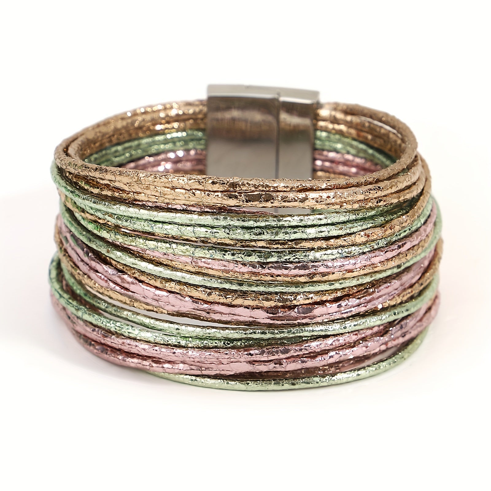 Multilayer Wrap Bracelet with Metallic Glitter Leather Magnetic Clasp for Men Women