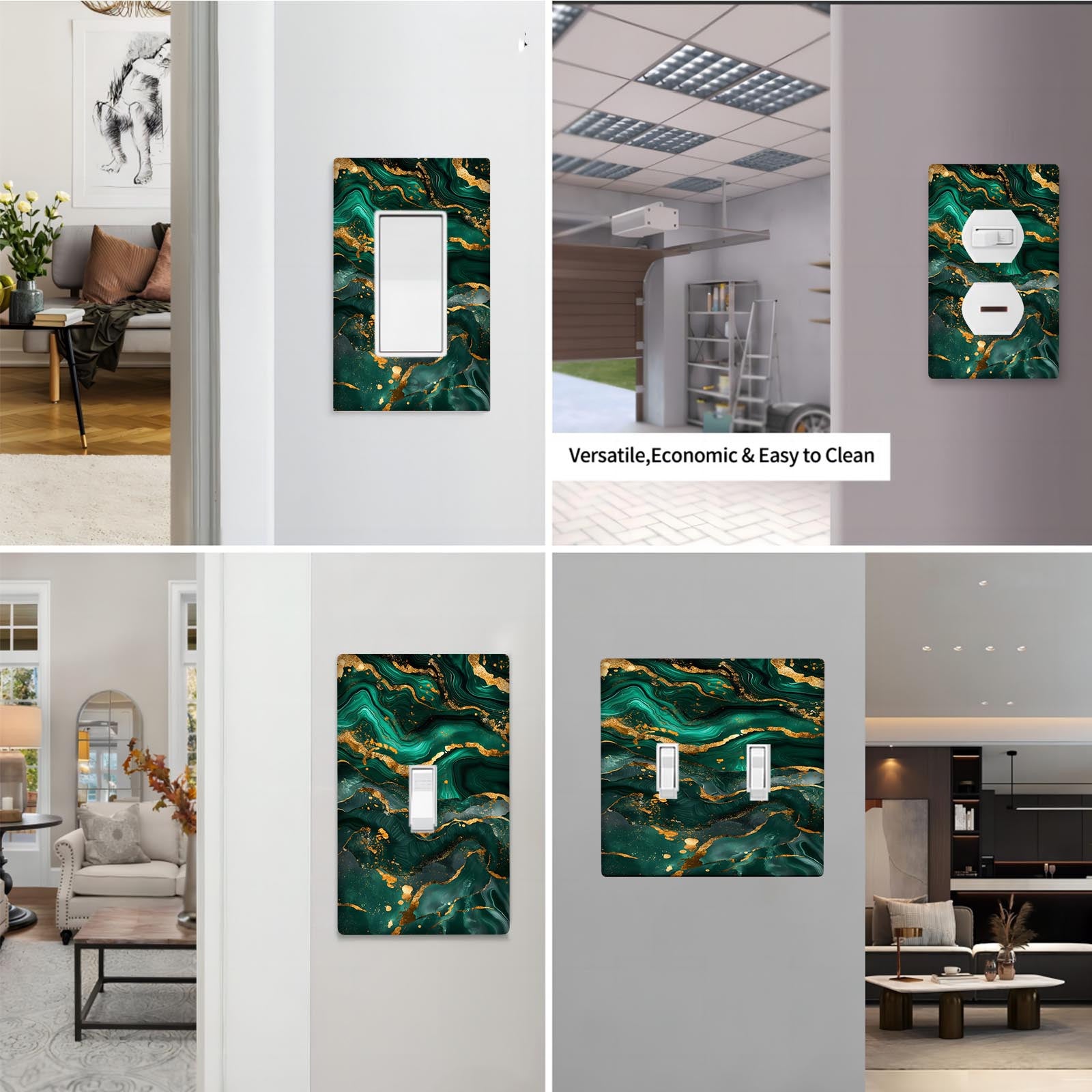 Switch Cover with Emerald and Golden Marble Light for Easy Installation No Batteries Needed