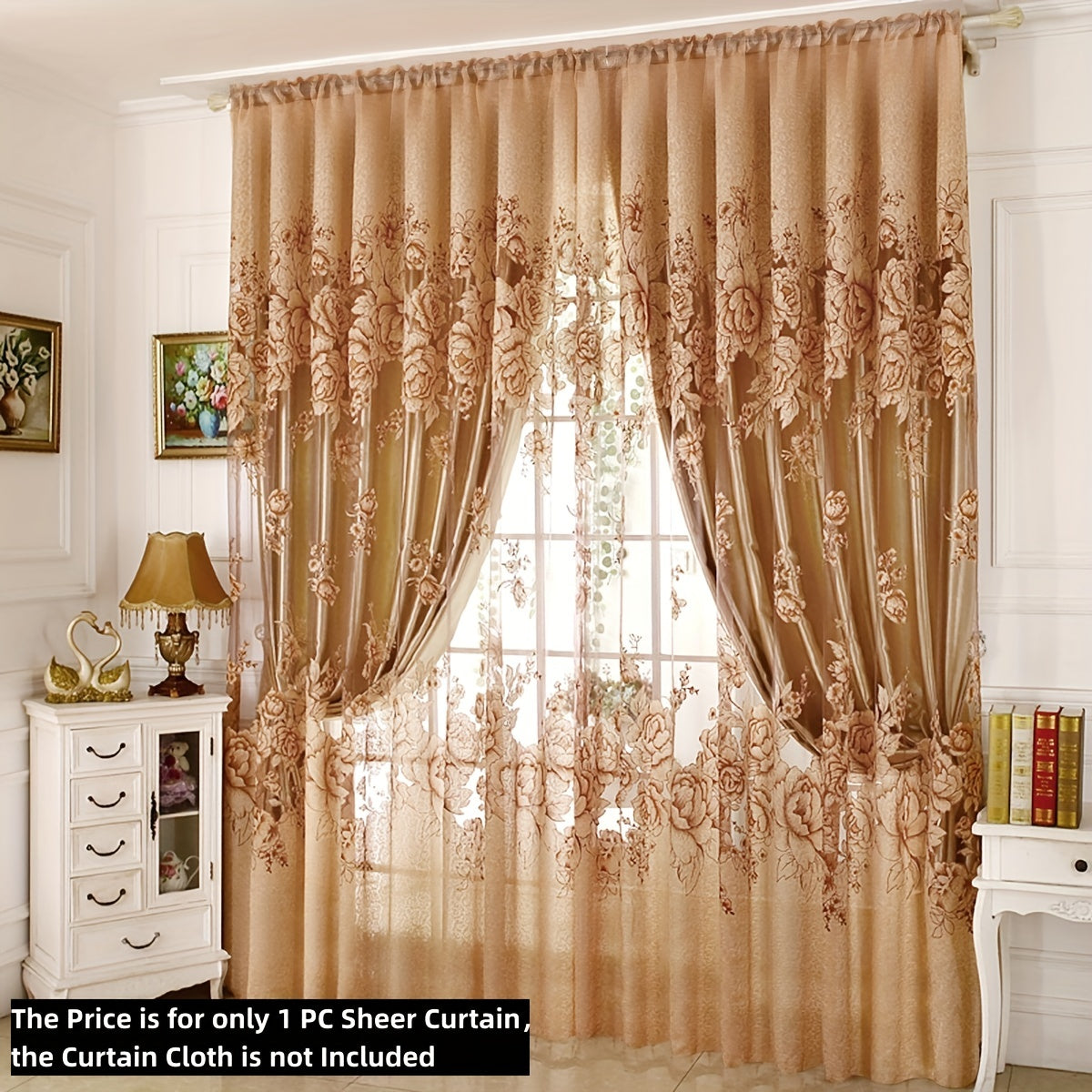 Sheer Curtain with Flower Pattern Translucent Rod Pocket Living Room Decor