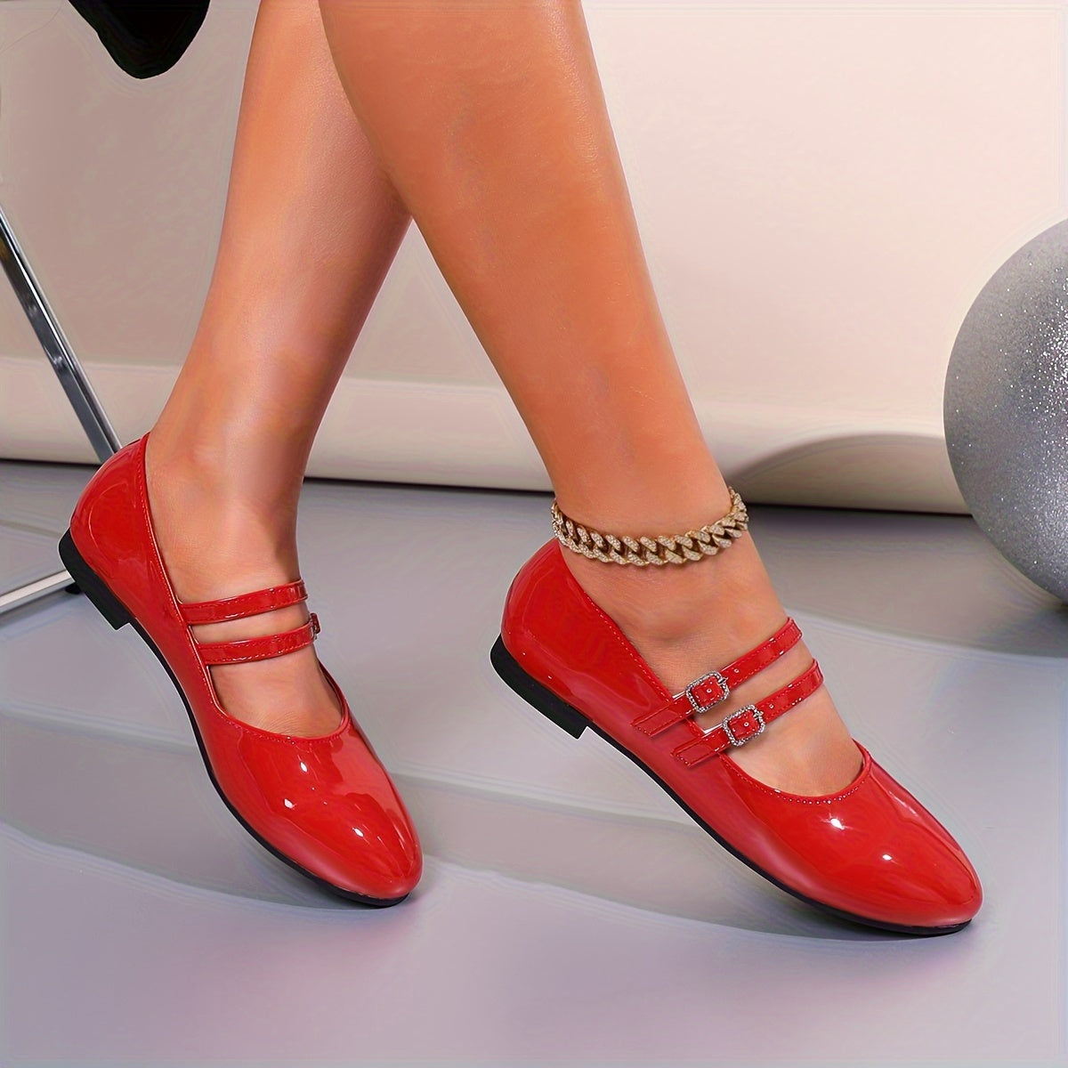 Women's Flat Shoes Casual Round Toe Buckle Strap Lightweight Comfortable