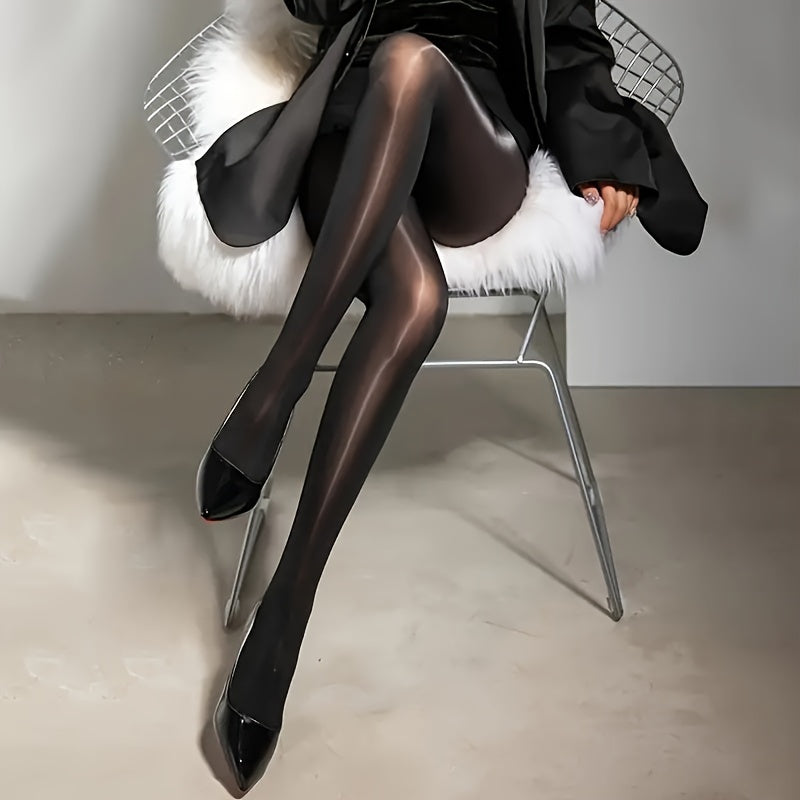 Women's Shiny Ultra-Thin Pantyhose Footed Stockings Solid Color Slim Fit