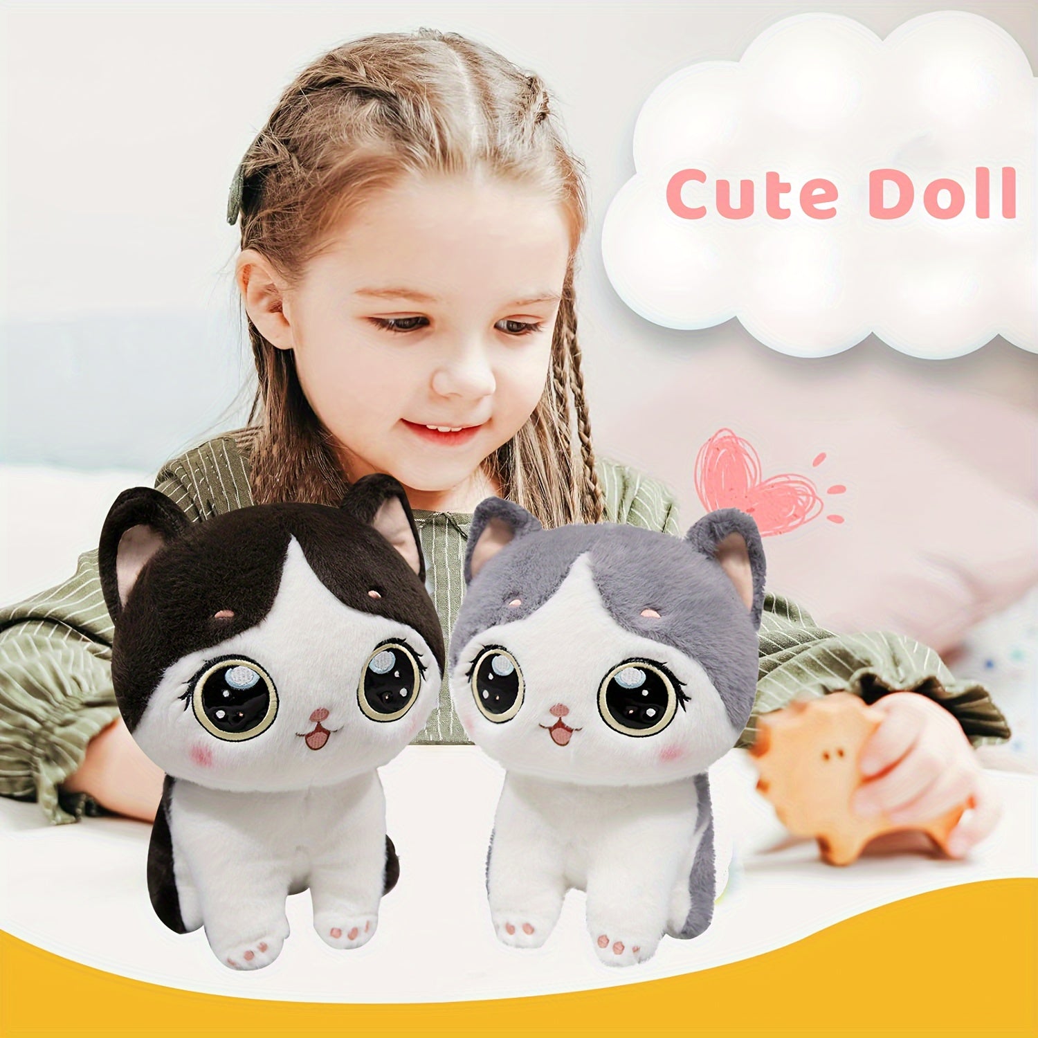 Fluffy Black and Grey Simulation Cat Plush Toy for Kids and Home Decor