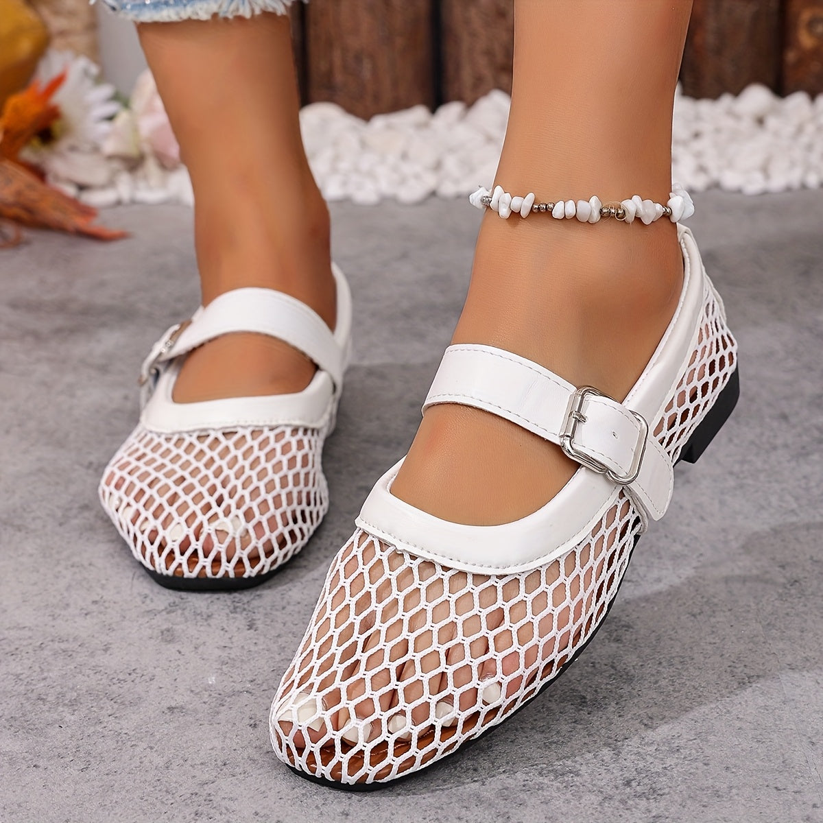 Women's Geometric Mesh Sandals Breathable Fabric Ankle Strap Casual Formal
