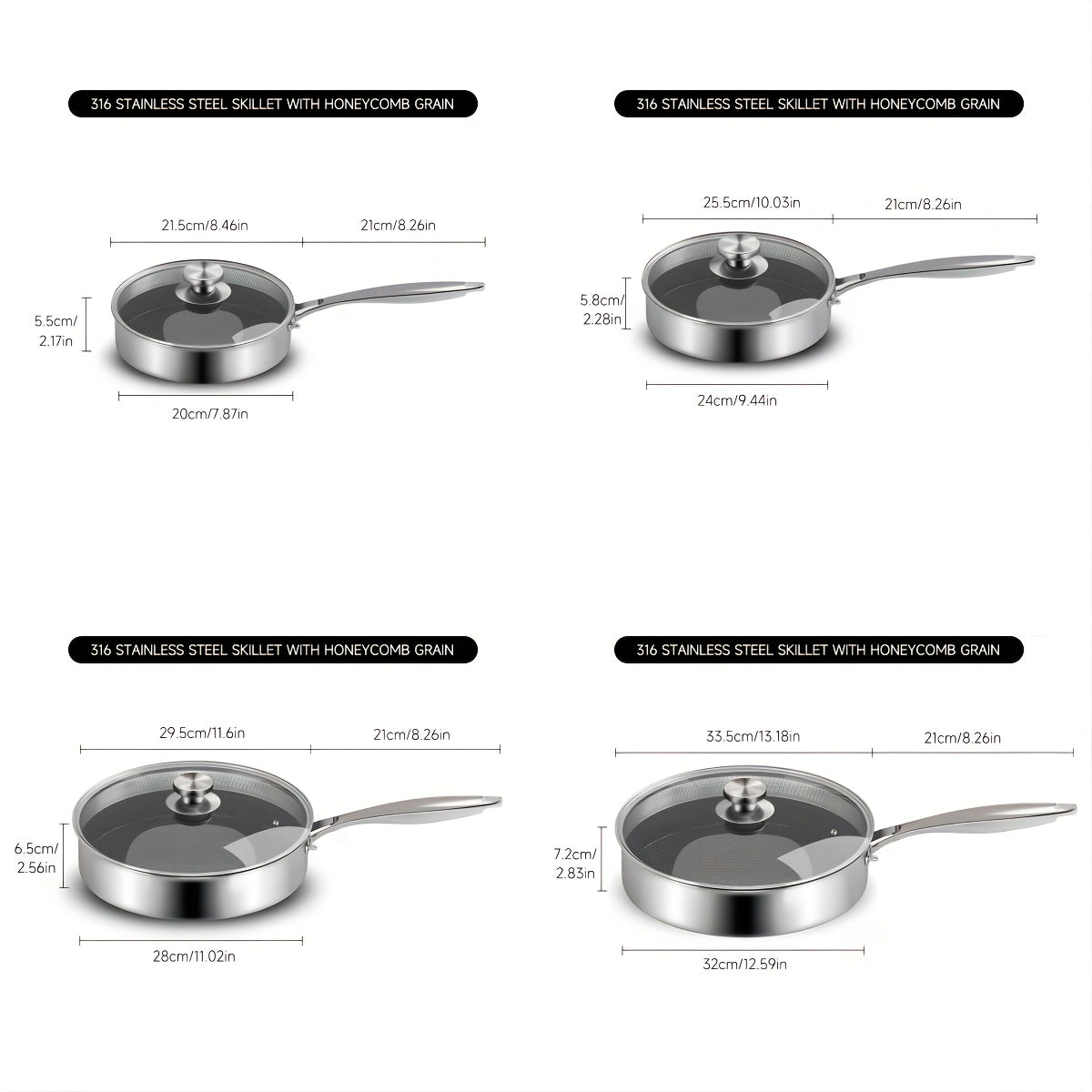Stainless Steel Sauté Pan Non-Stick Honeycomb Surface Dishwasher Safe Induction Compatible
