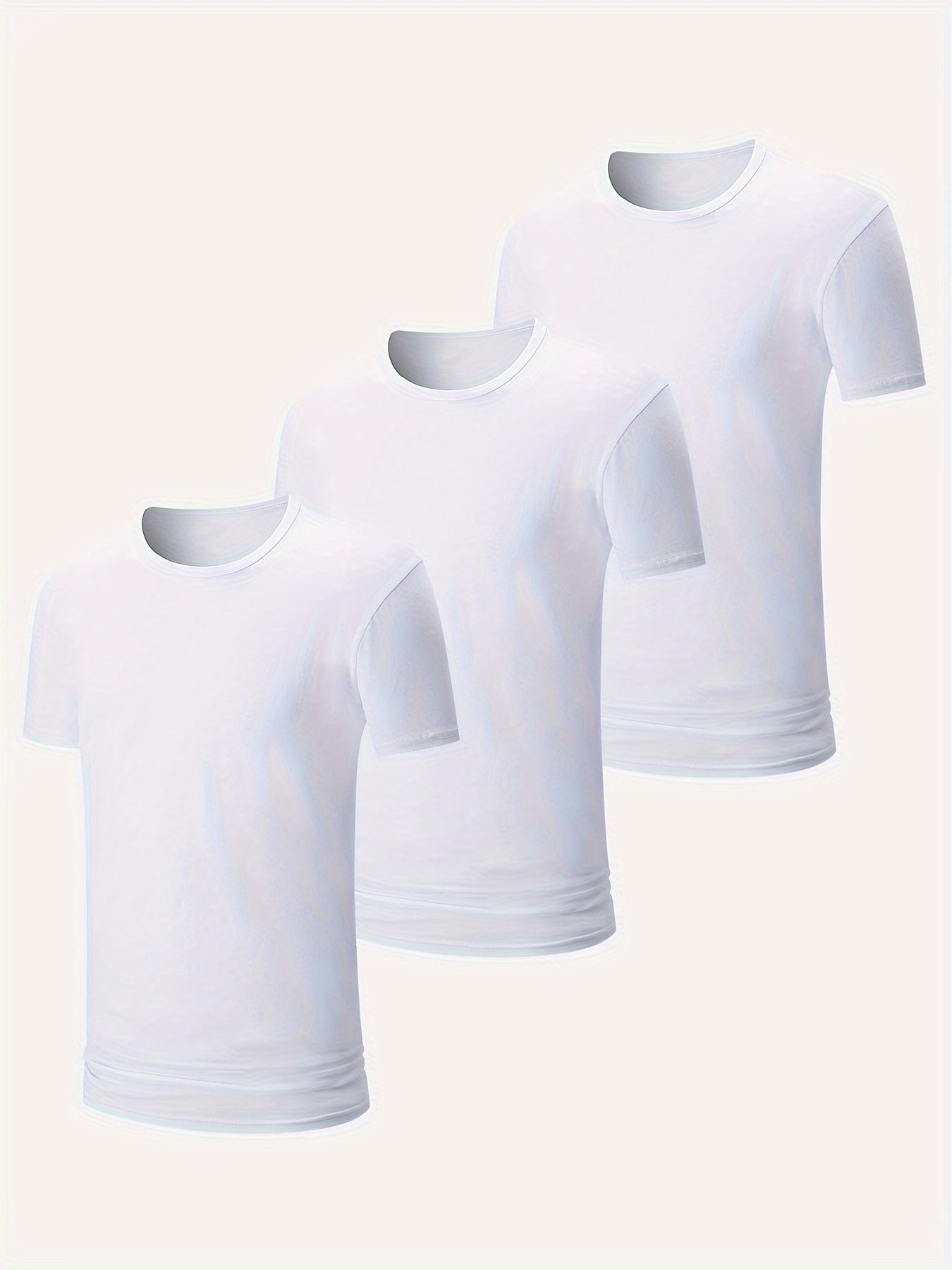 Men's Cotton T-Shirt 3-Piece Set Short Sleeve Crew Neck Solid Color Casual Top