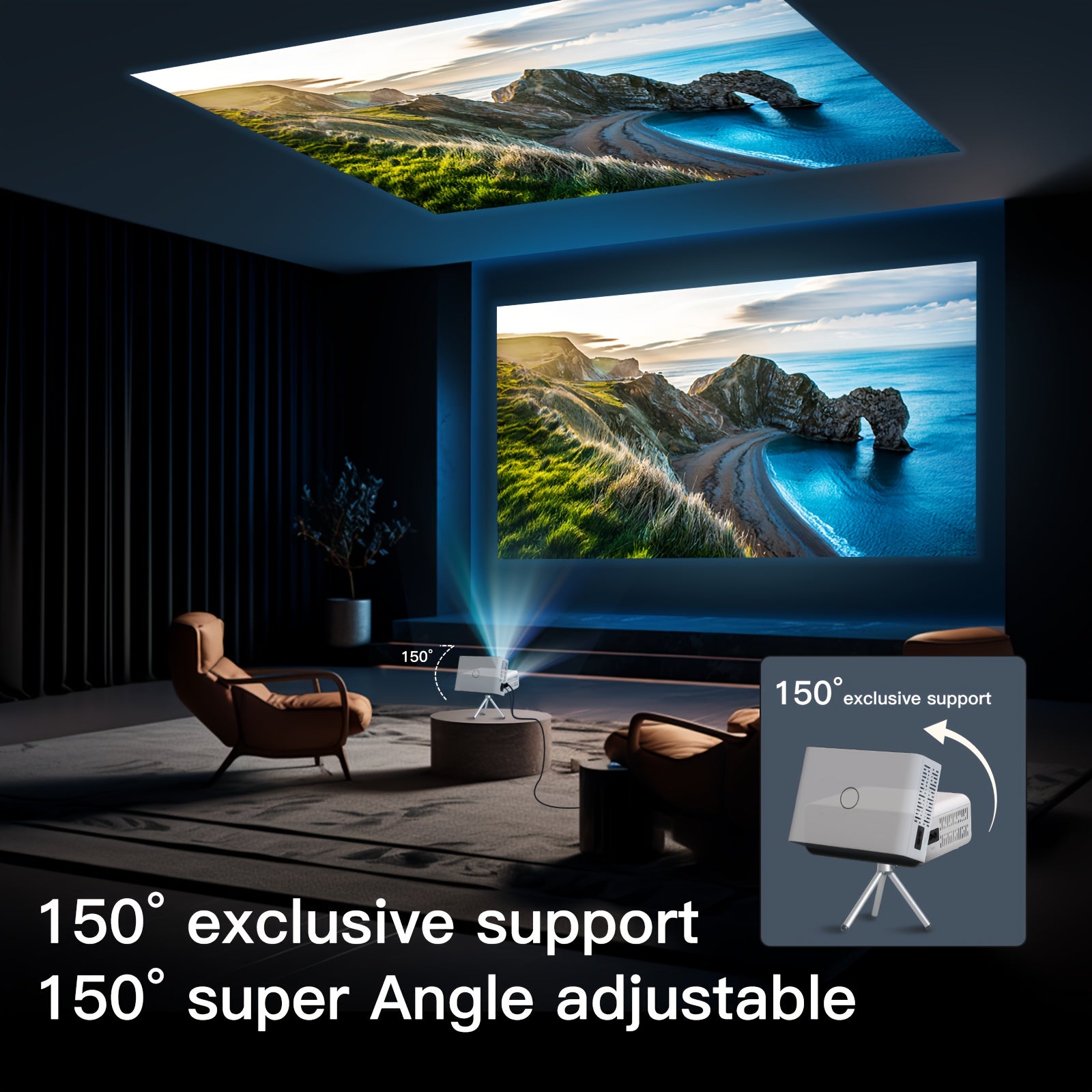 Mini Portable Projector 4K HD Support 1080P Dual WiFi Brightness