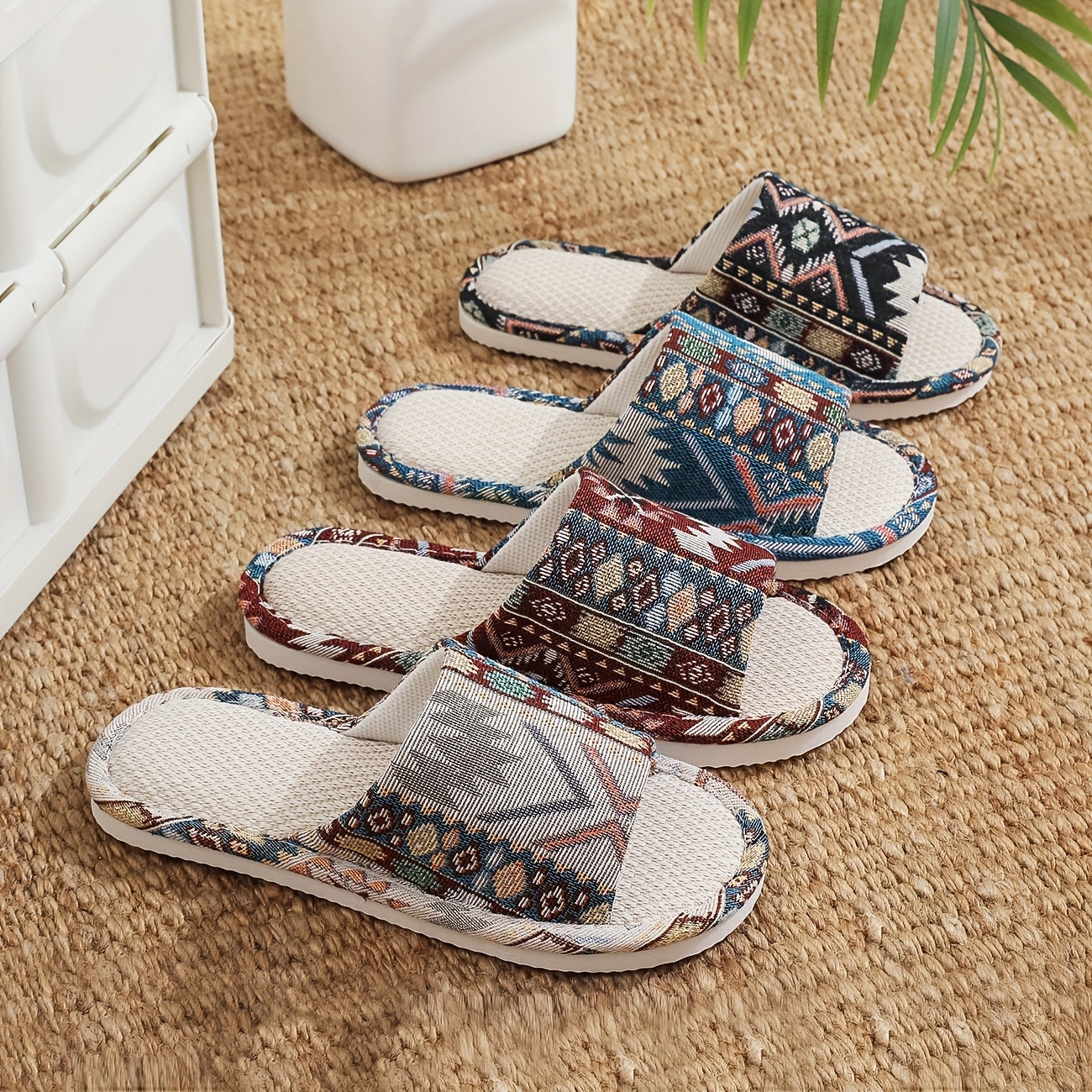 Women's Non-Slip Slippers Soft Fabric Geometric Pattern Indoor House Shoes