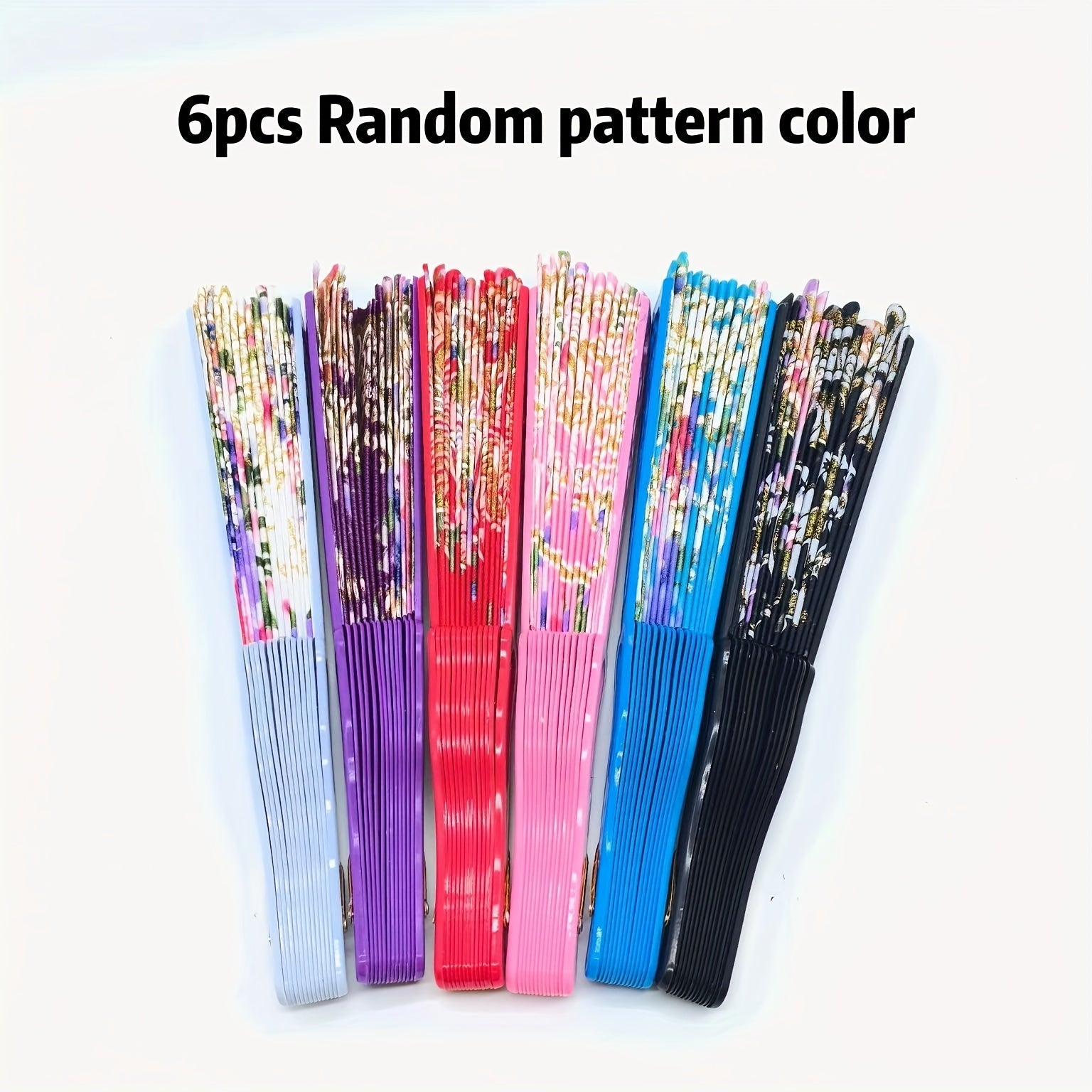 Set of 12 Floral Folding Fans Linen Fabric with Gold Glitter Patterns