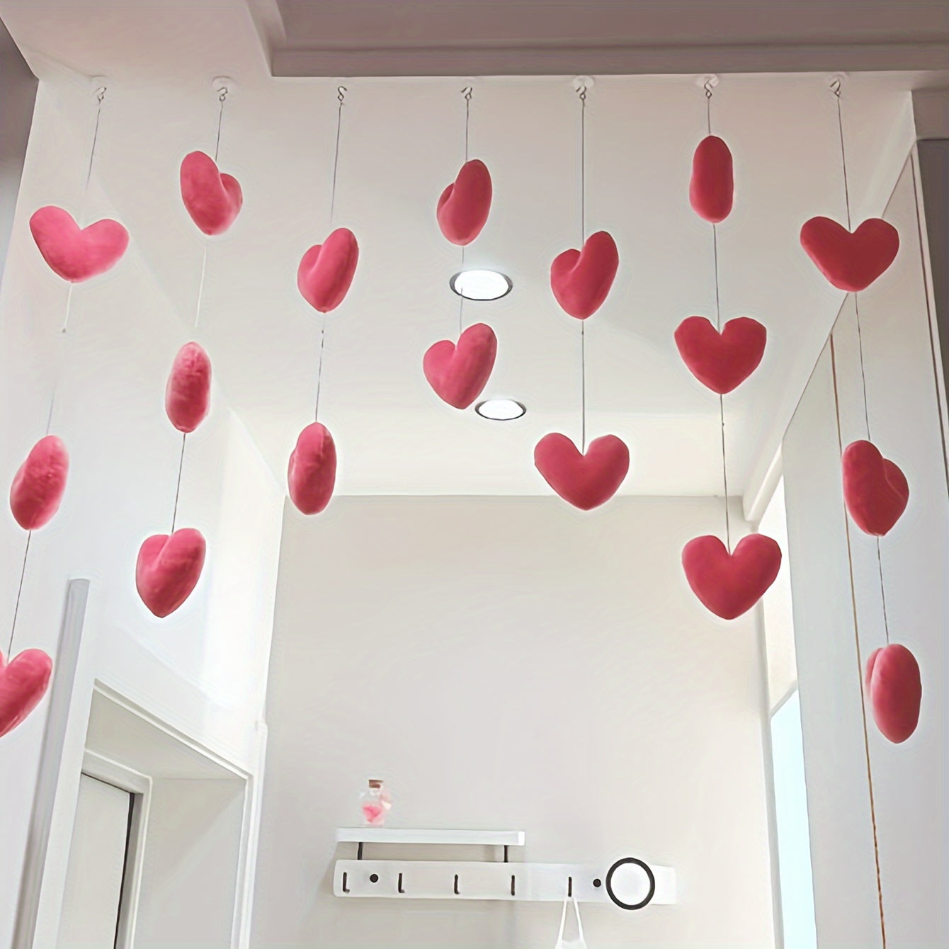 Siete piezas de adornos de corazón de durazno rosa para colgar en la puerta para decoraciones del Día de San Valentín