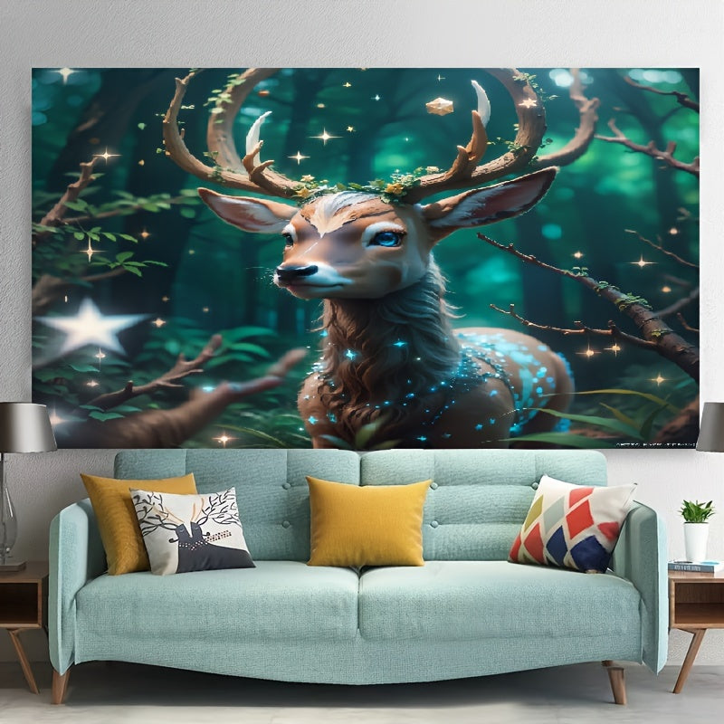 Qo‘riqchi va o‘yin xonasi uchun Deer Tapestry devor san’ati, Yulduzli antlerlar, Polyester bezak