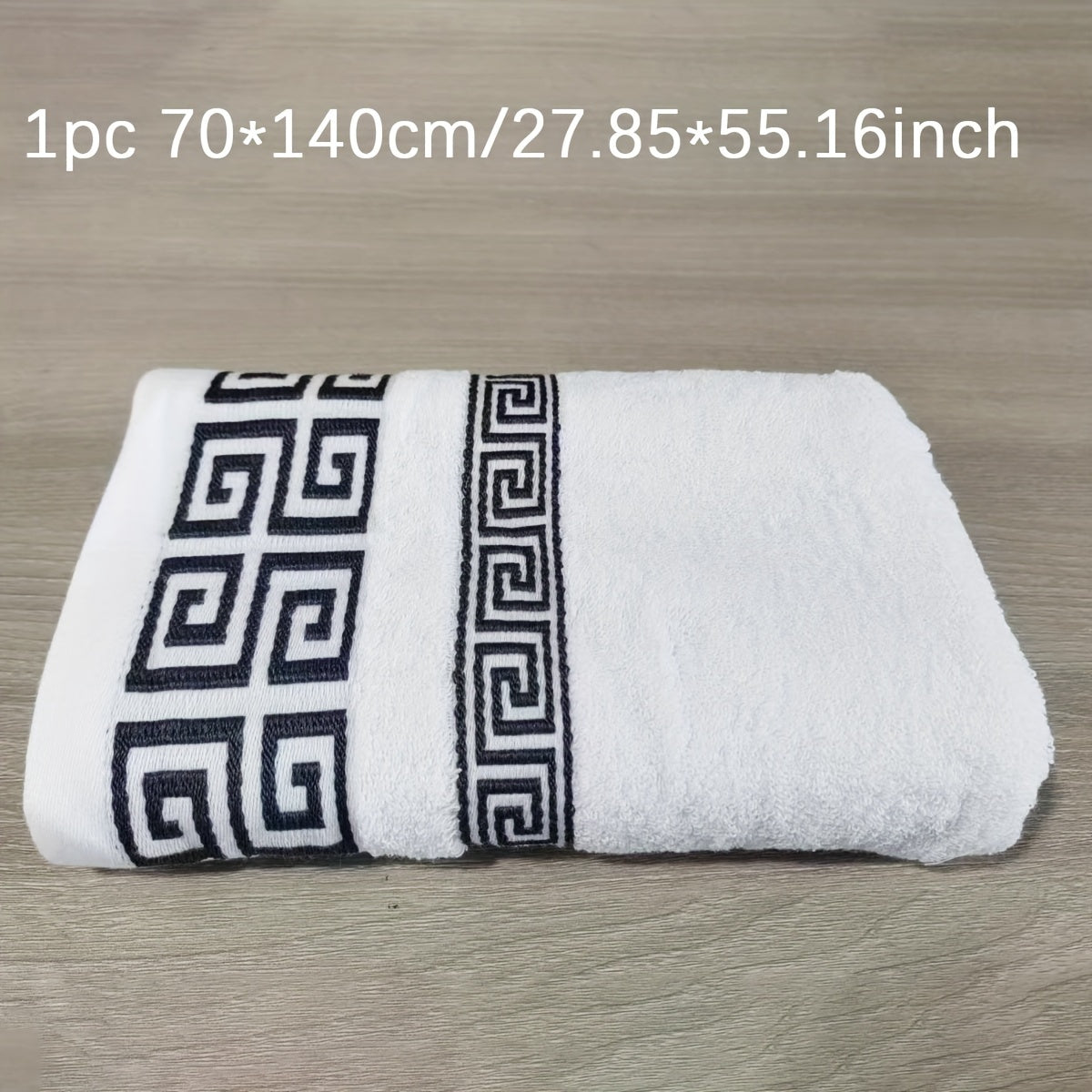 Cotton Bath Towel with Geometric Embroidery Soft Absorbent Quick-Drying Black 34x75cm or 70x140cm