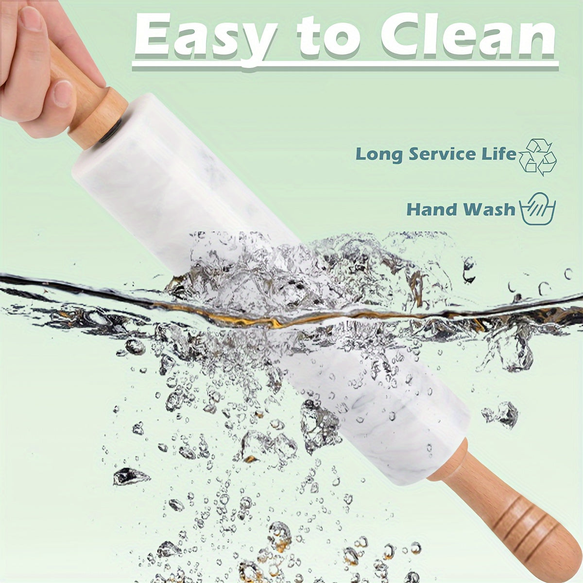 Marble Rolling Pin 47.98cm with Wooden Stand Non-Stick Surface for Baking Cookies Pizza Pasta