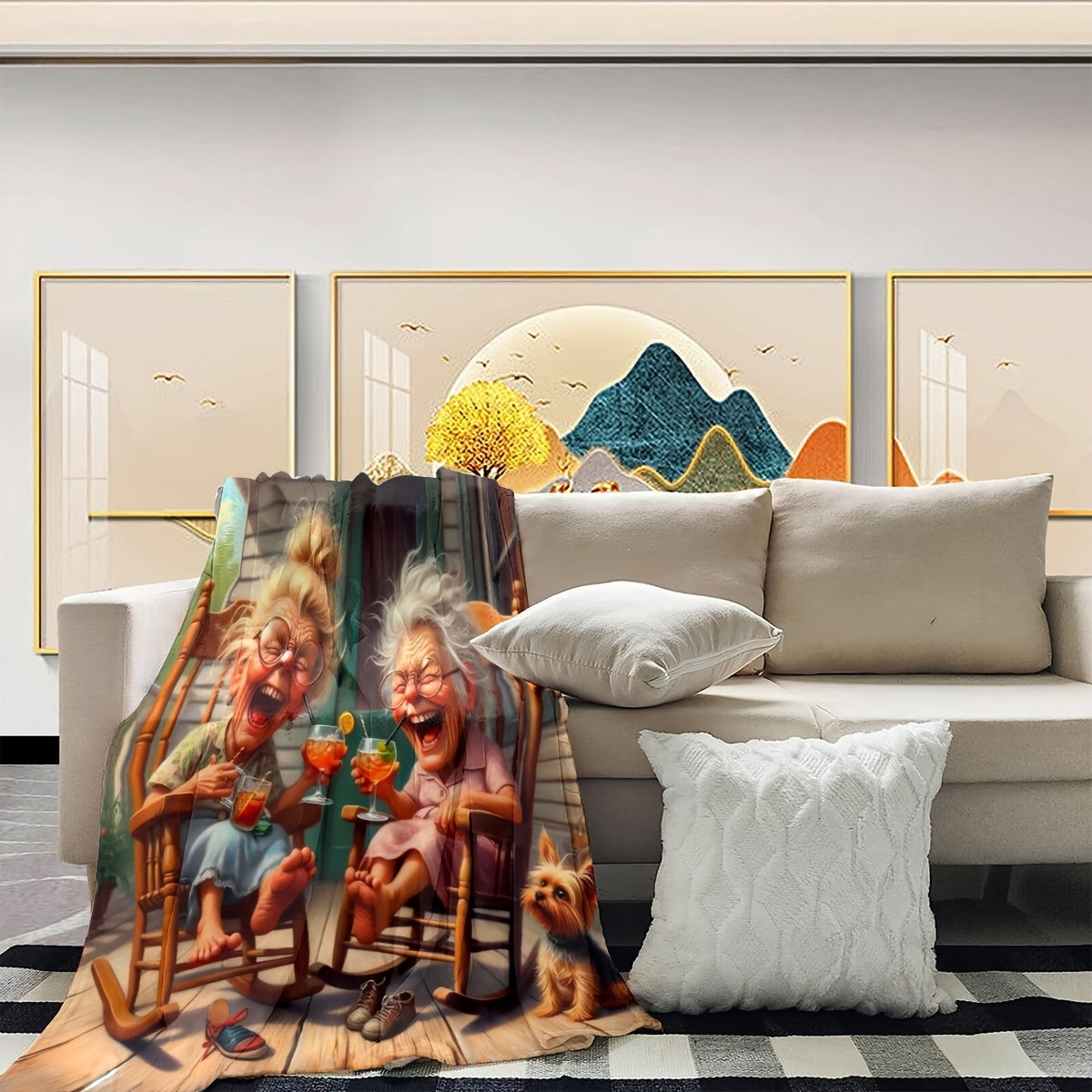 All-Season Flannel Fleece Blanket for Bed Sofa Camping Digital Print Anti-Allergy Polyester 200-250gsm