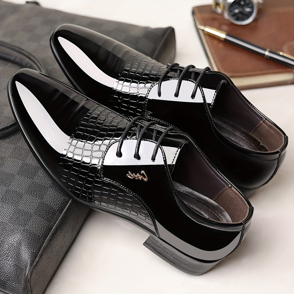 Men's Black Leather Pointed Toe Dress Shoes for Formal and Casual Wear