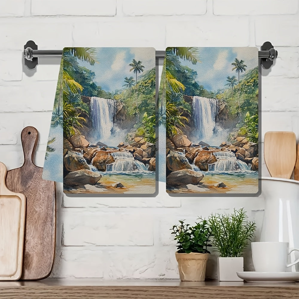 Set of 2 Kitchen Towels 16x24 Inches Soft Absorbent Waterfall Inspired